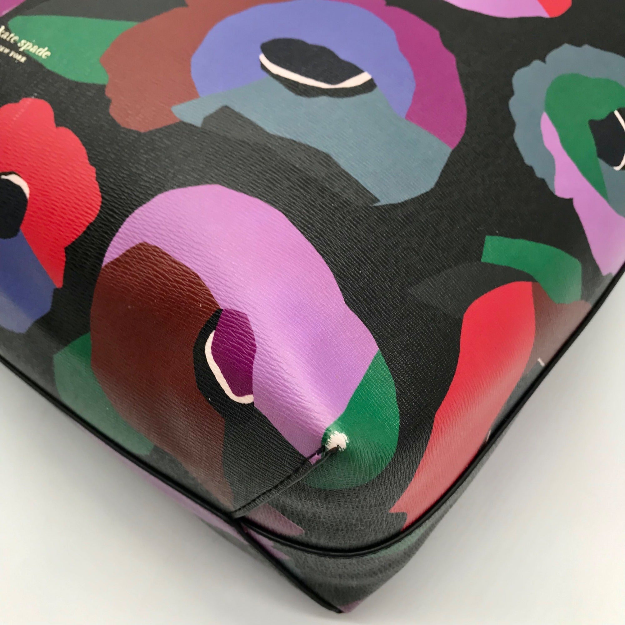Kate Spade Black Leather Molly Floral Collage Tote Bag