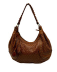 Isabella Fiore Brown Leather Woven Hobo Bag