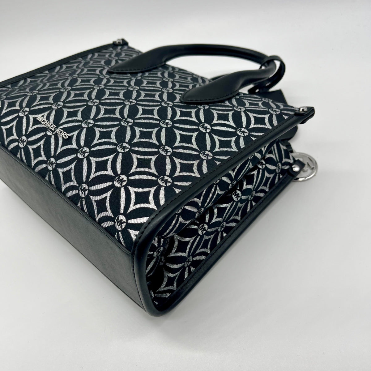 Michael Kors Black Small Mirella Metallic Logo Jacquard Crossbody Bag