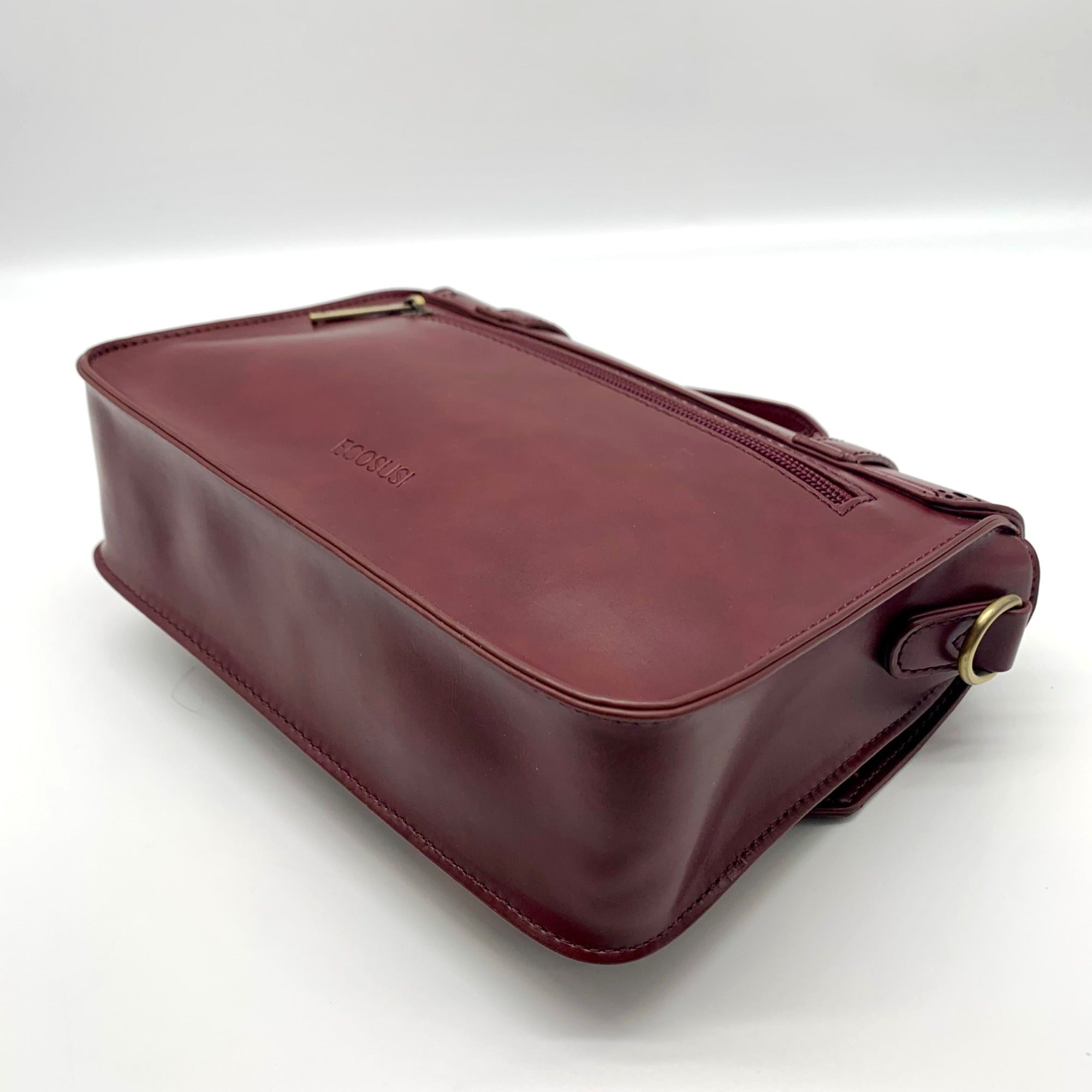 Ecosusi Burgundy Vegan Leather Top Handle Briefcase Satchel