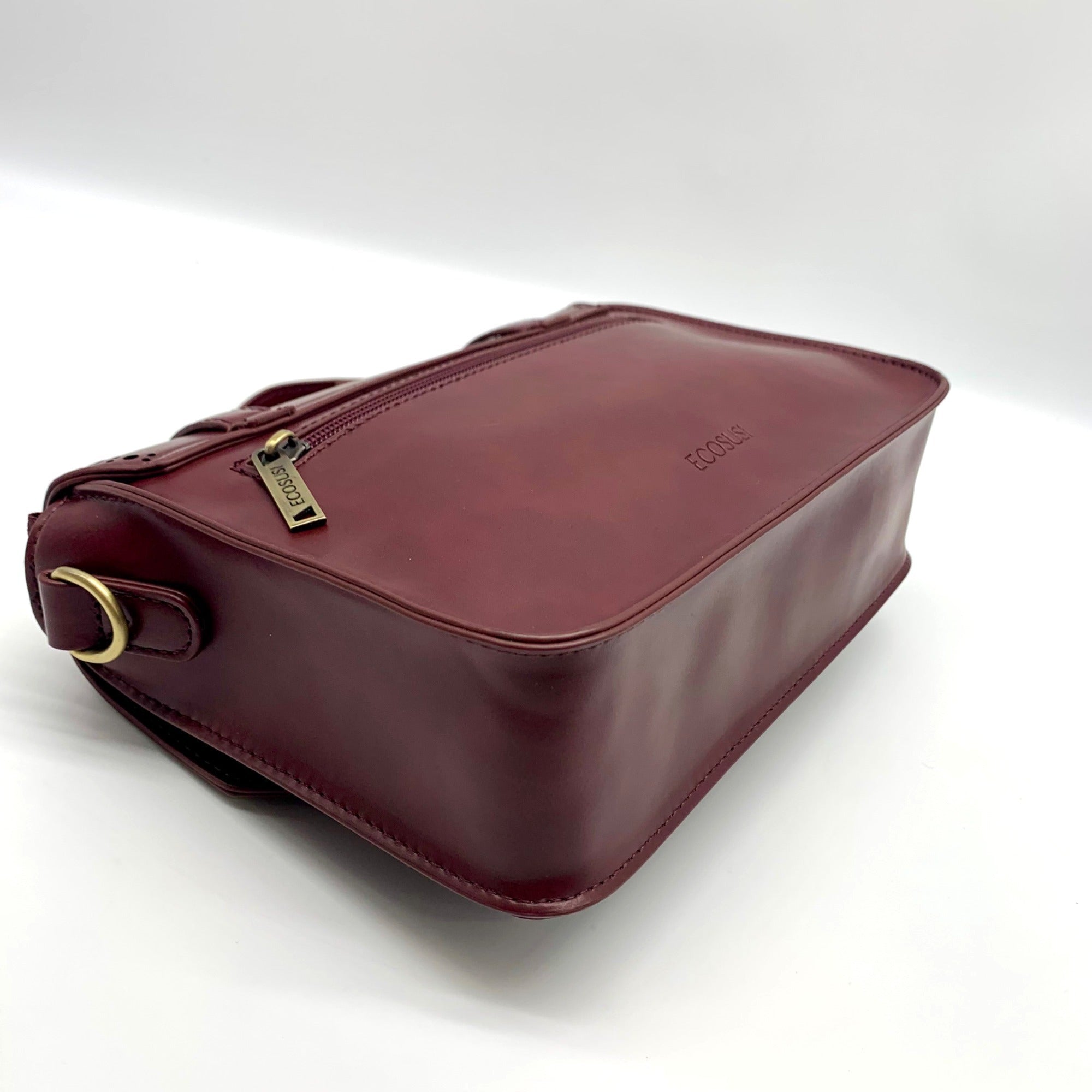 Ecosusi Burgundy Vegan Leather Top Handle Briefcase Satchel