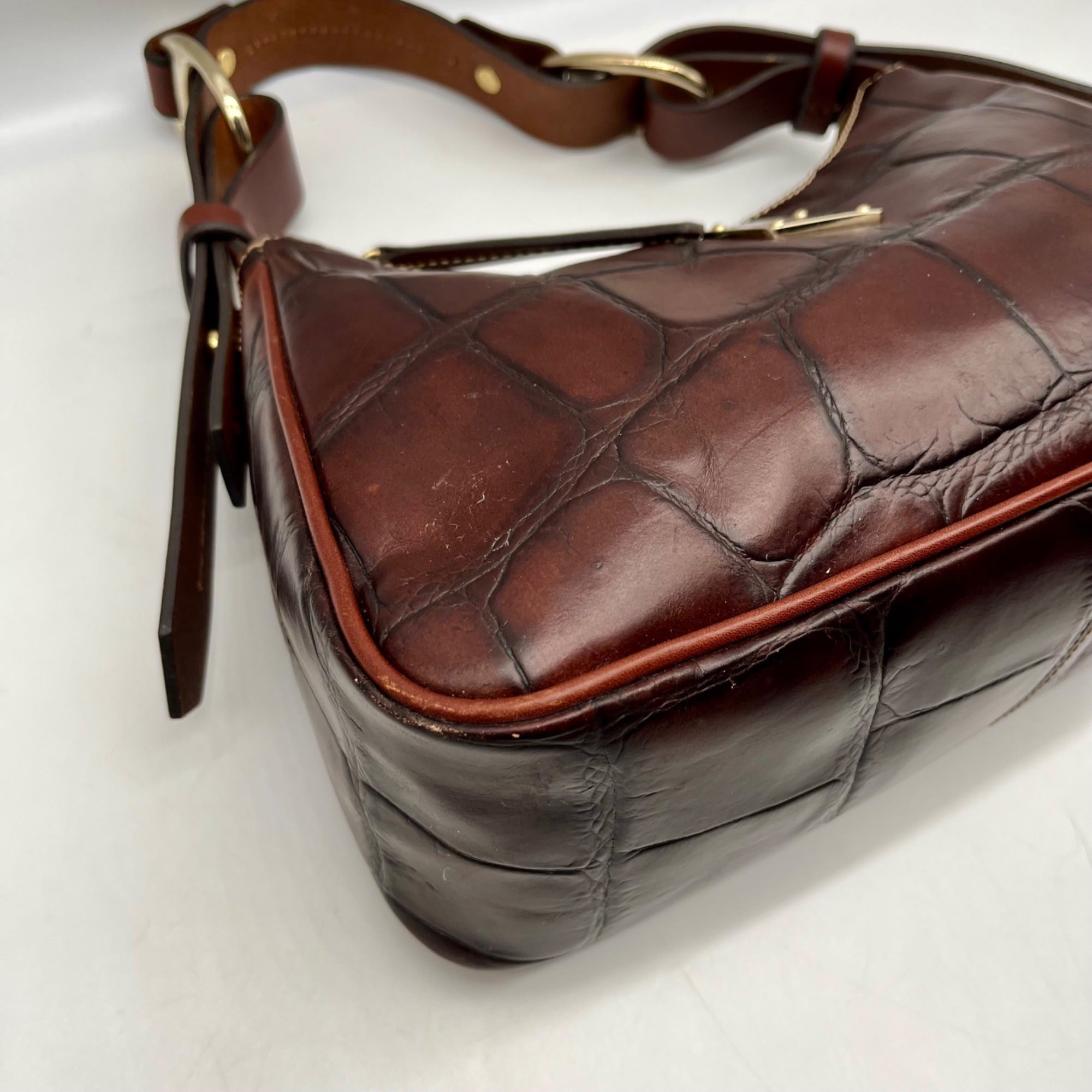 Dooney &amp; Bourke Brown Croc Embossed Baguette Shoulder Bag