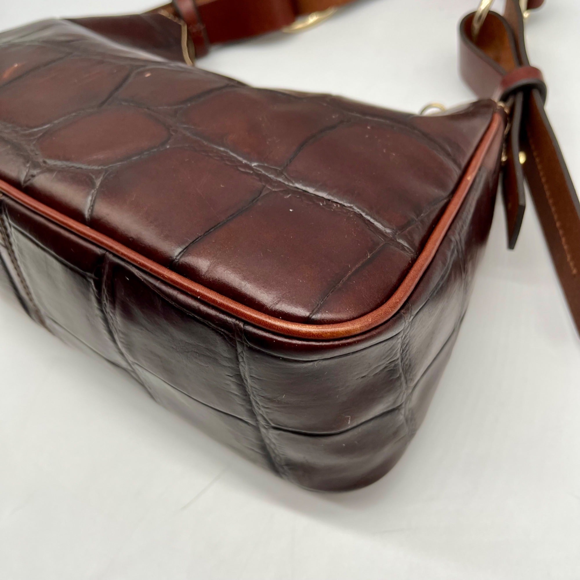Dooney &amp; Bourke Brown Croc Embossed Baguette Shoulder Bag