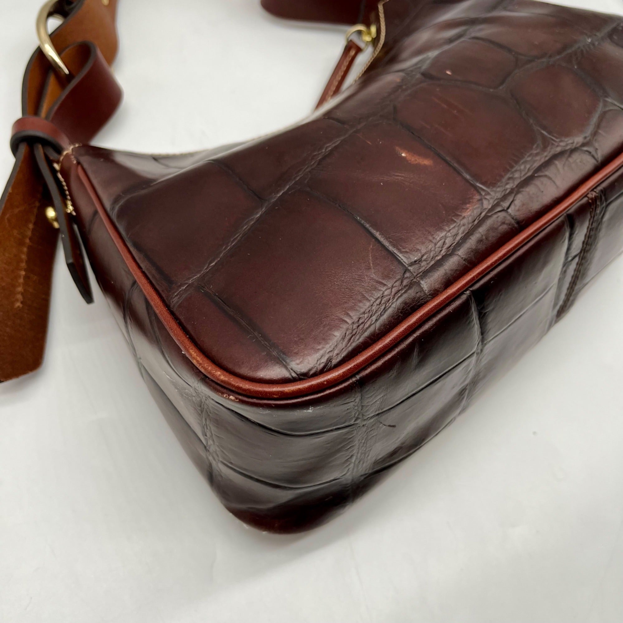 Dooney &amp; Bourke Brown Croc Embossed Baguette Shoulder Bag