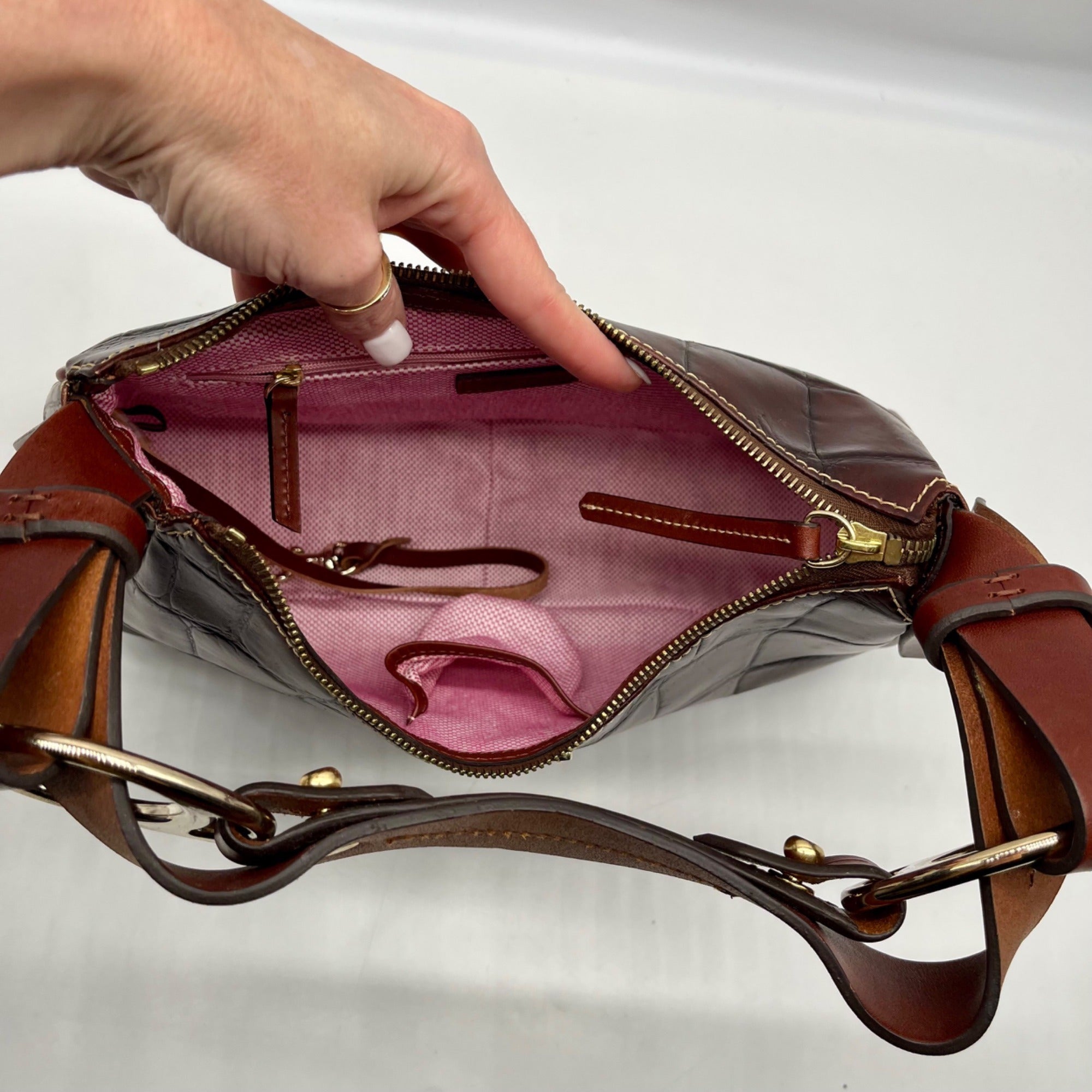Dooney &amp; Bourke Brown Croc Embossed Baguette Shoulder Bag