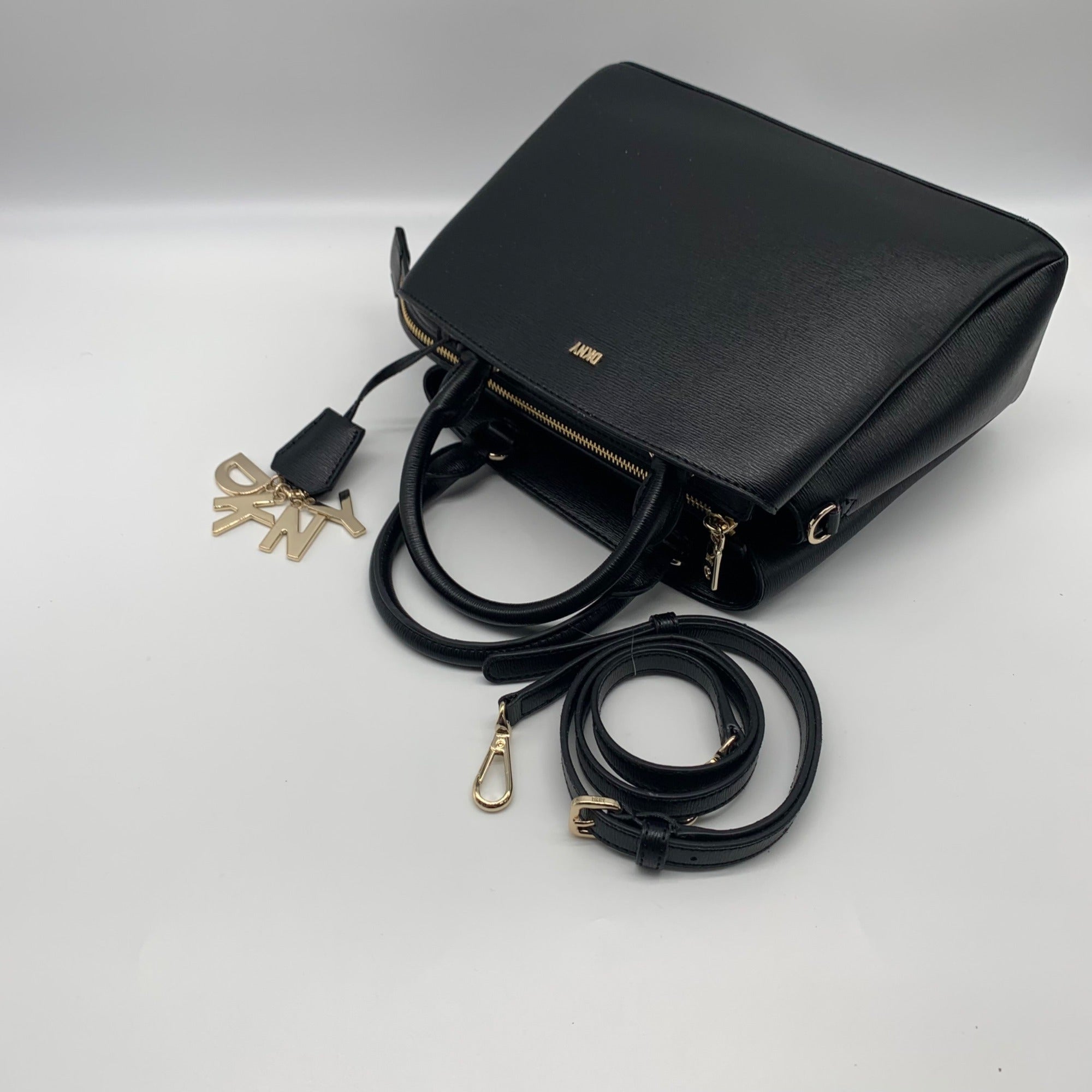 DKNY Black Leather Paige Crossbody Satchel