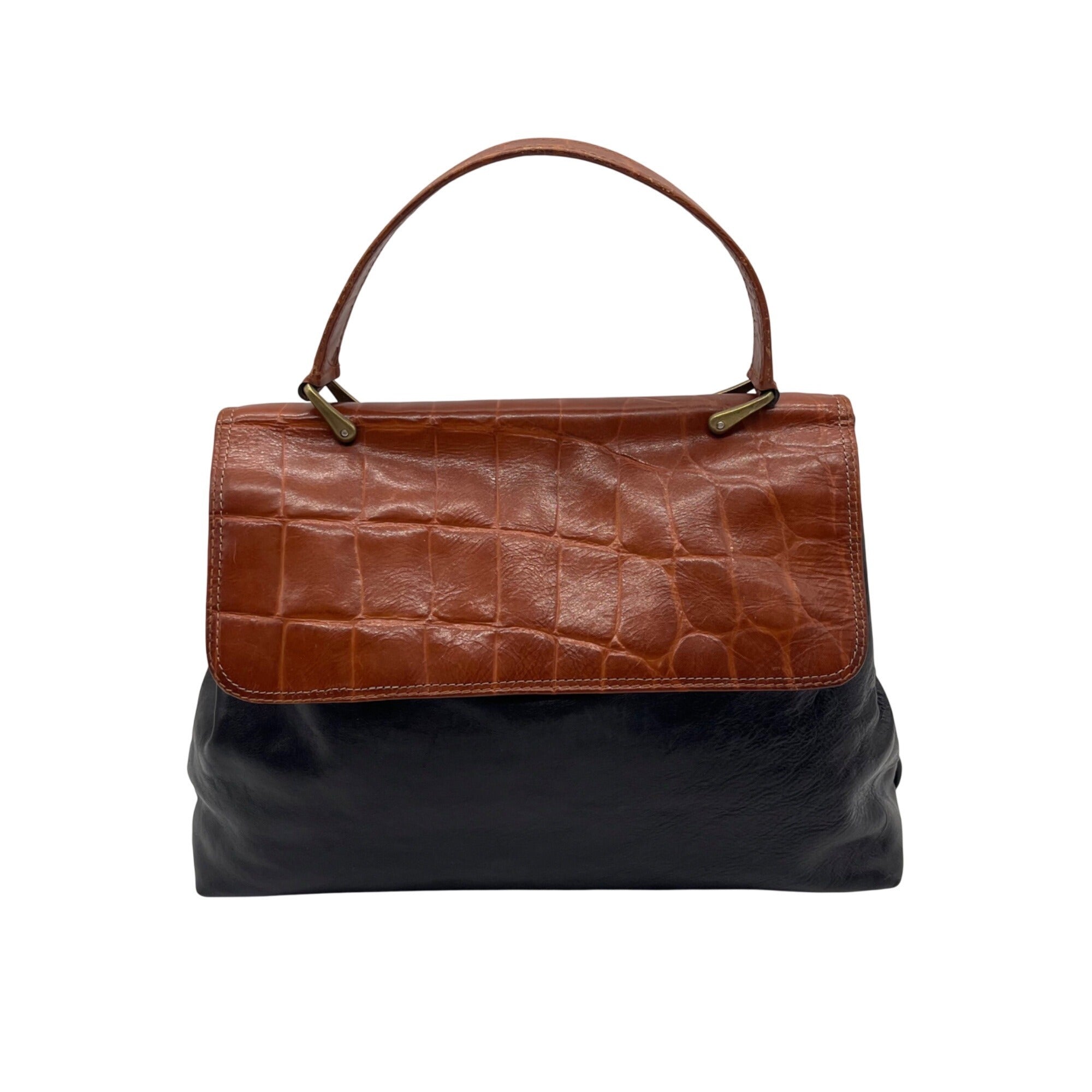 Iveys Black Leather &amp; Brown Satchel Bag