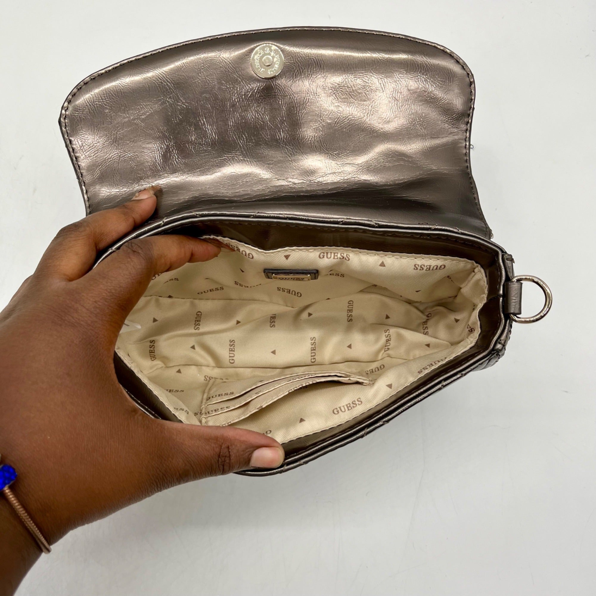 Guess Metallic Tinsley Quilted Flap Clutch