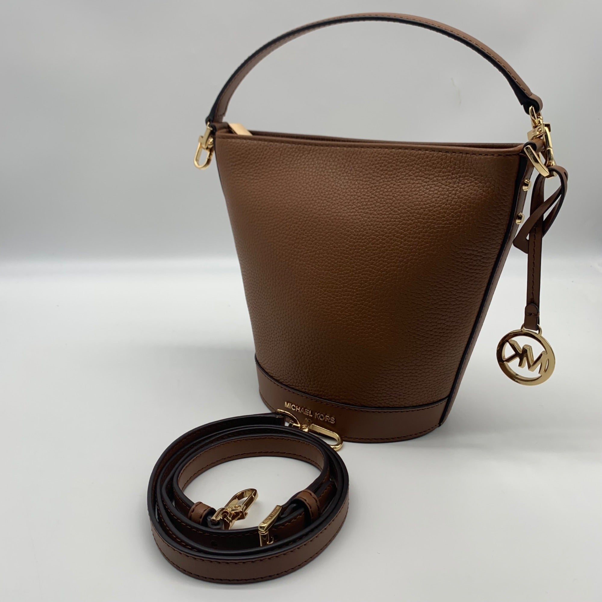 Michael Kors Brown Leather Townsend Convertible Luggage Bucket Crossbody Bag