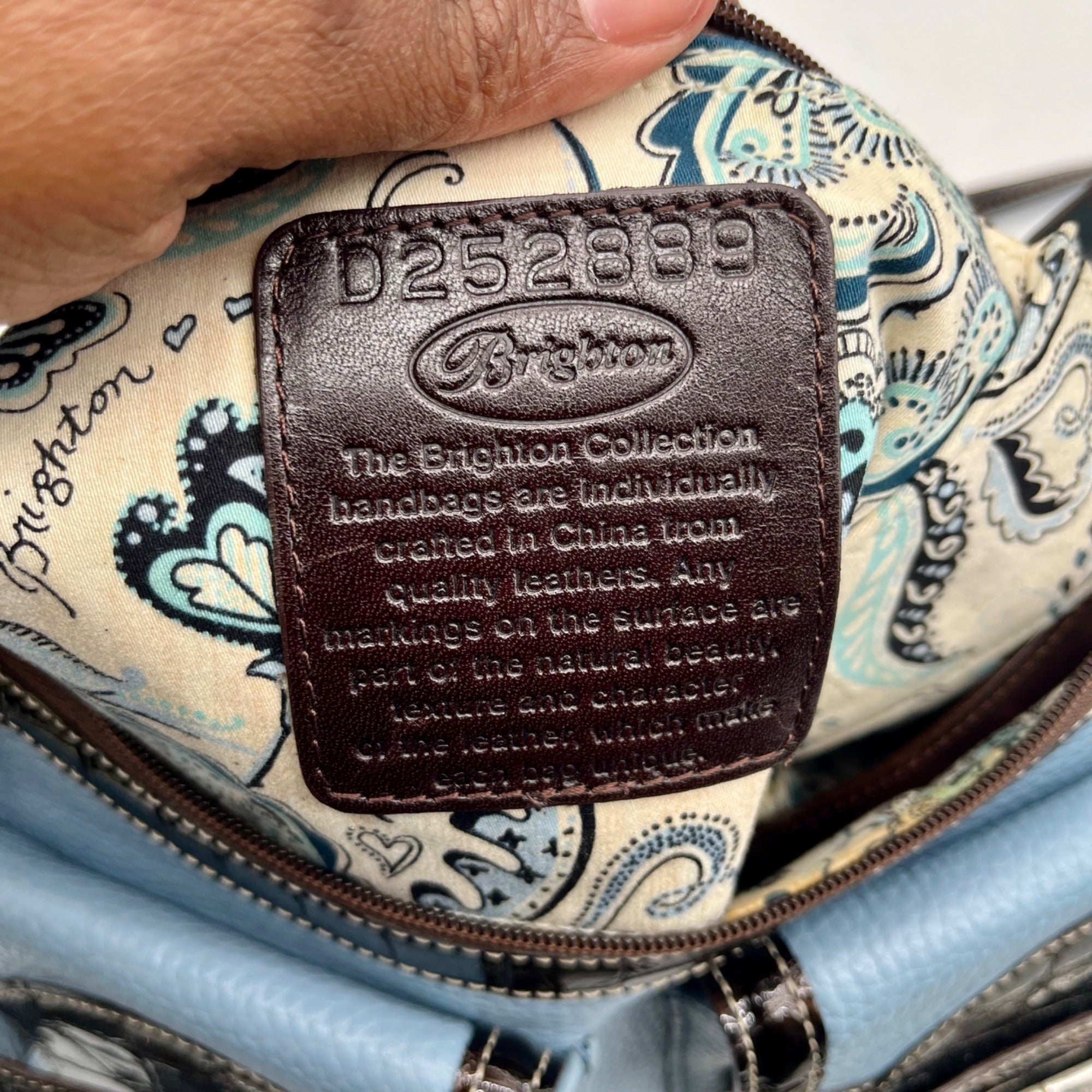 Brighton Sky Blue Pebbled Leather And Croc-Embossed Shoulder Bag