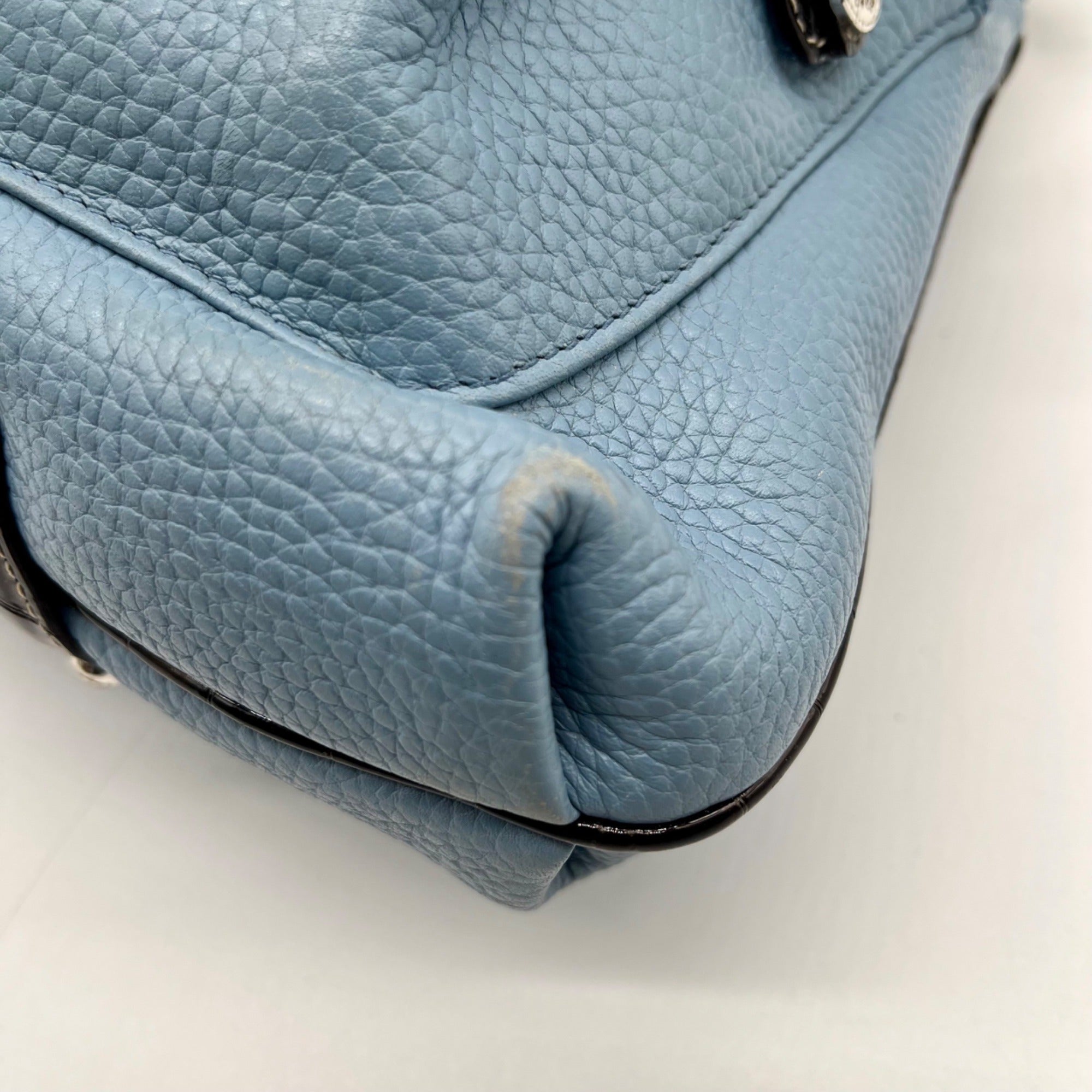 Brighton Sky Blue Pebbled Leather And Croc-Embossed Shoulder Bag