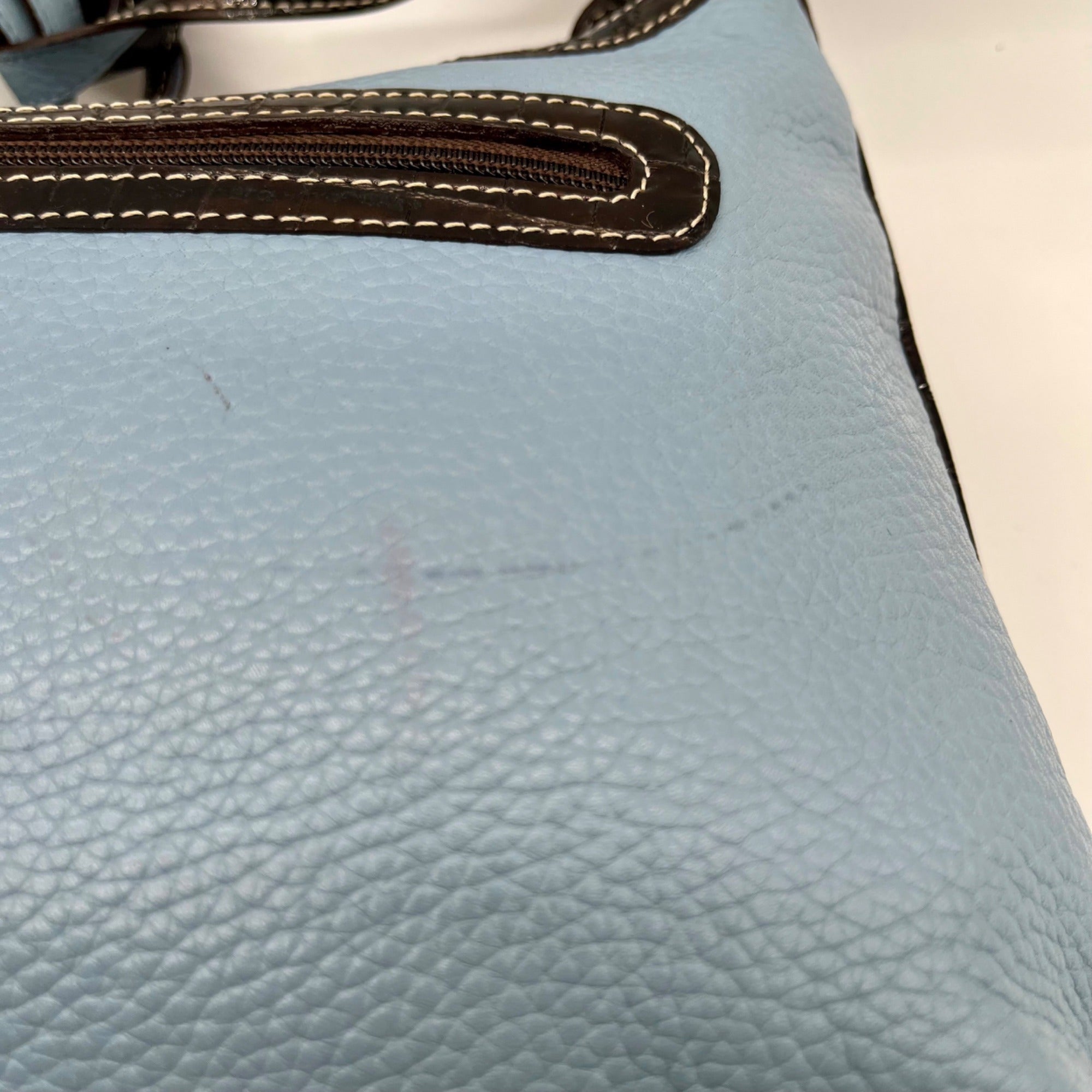 Brighton Sky Blue Pebbled Leather And Croc-Embossed Shoulder Bag