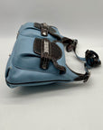 Brighton Sky Blue Pebbled Leather And Croc-Embossed Shoulder Bag