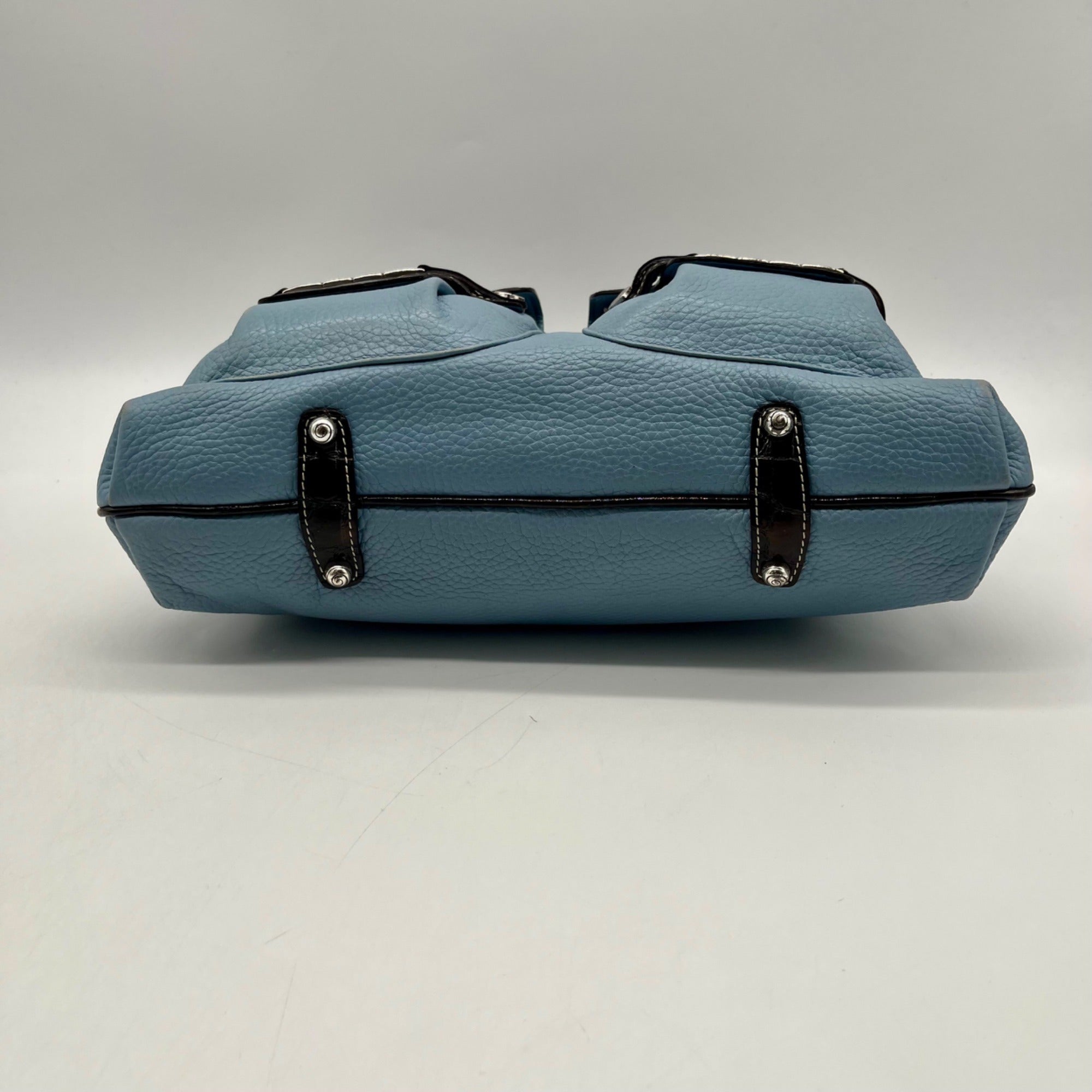 Brighton Sky Blue Pebbled Leather And Croc-Embossed Shoulder Bag