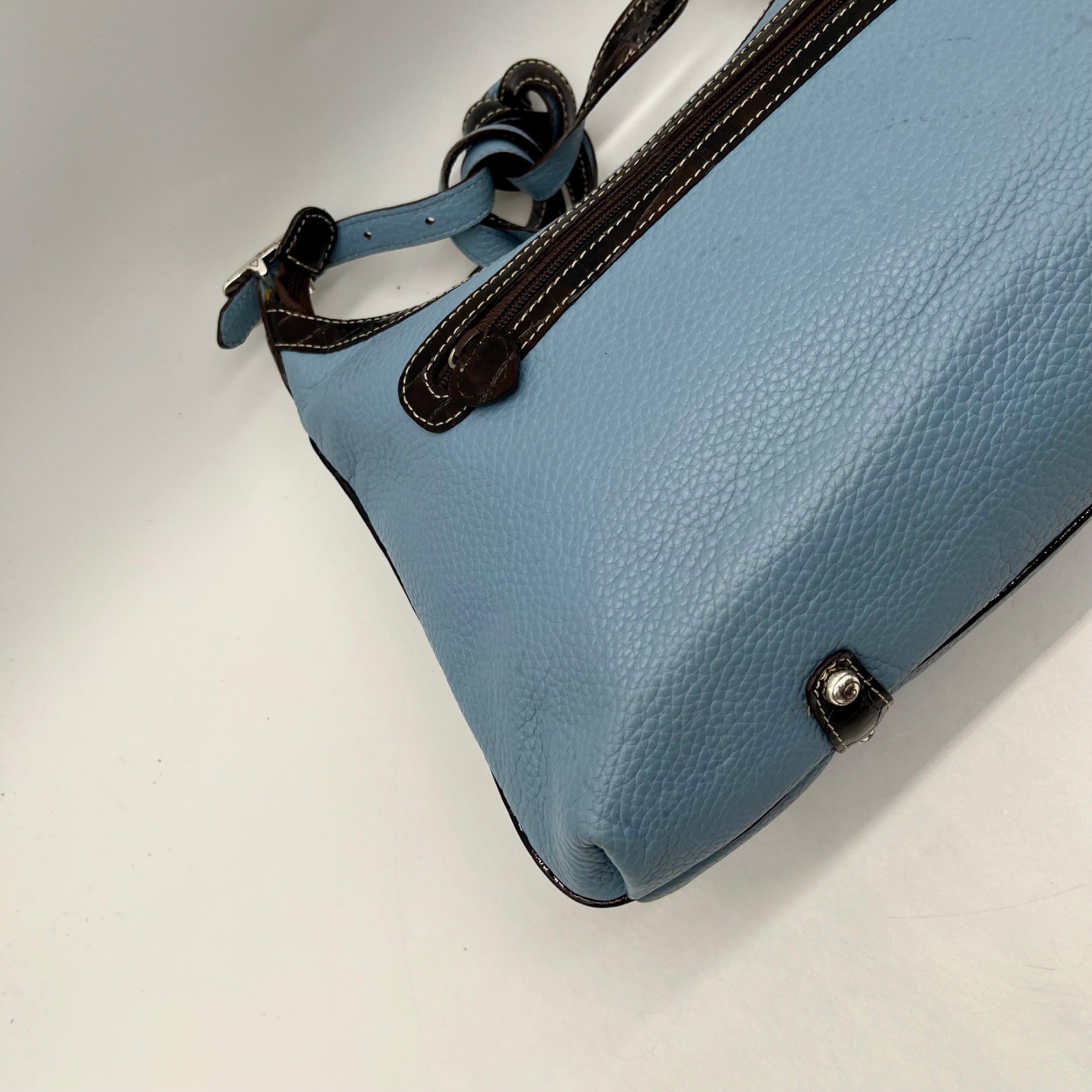 Brighton Sky Blue Pebbled Leather And Croc-Embossed Shoulder Bag