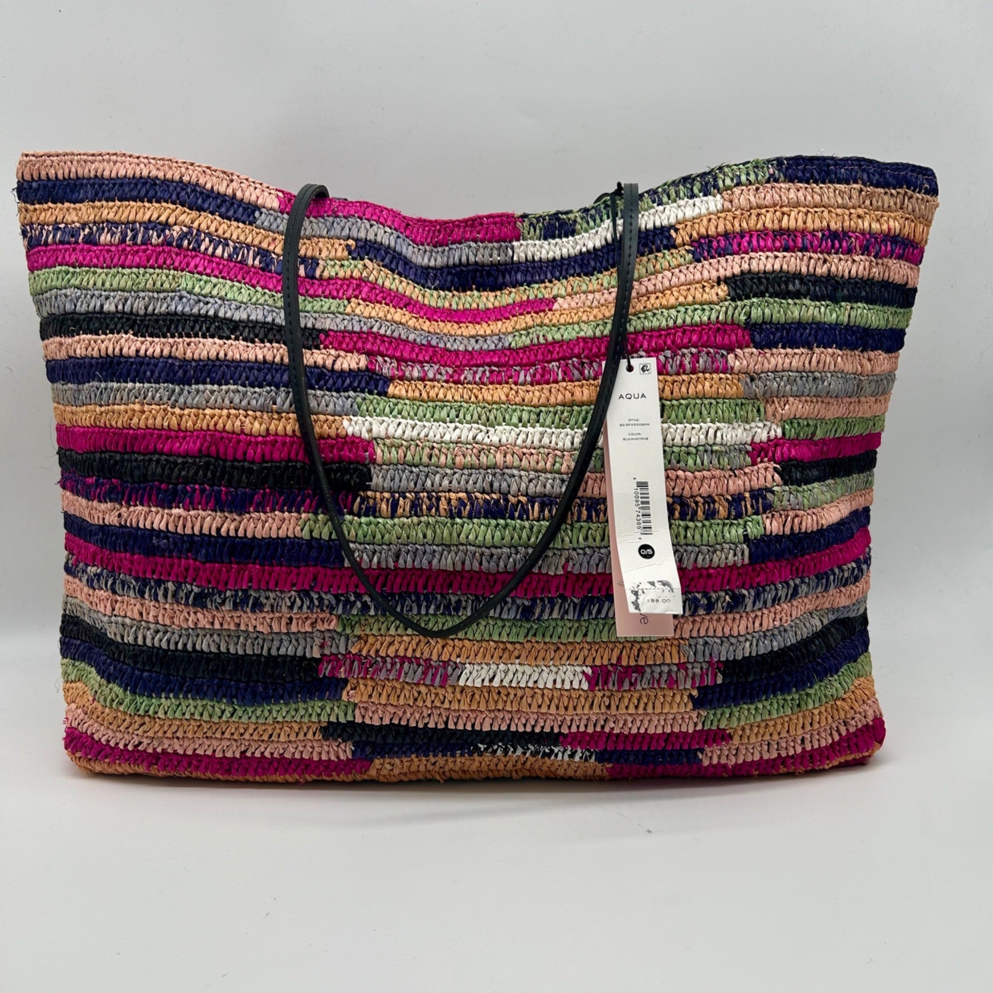 Aqua Multi-Color Straw Tote