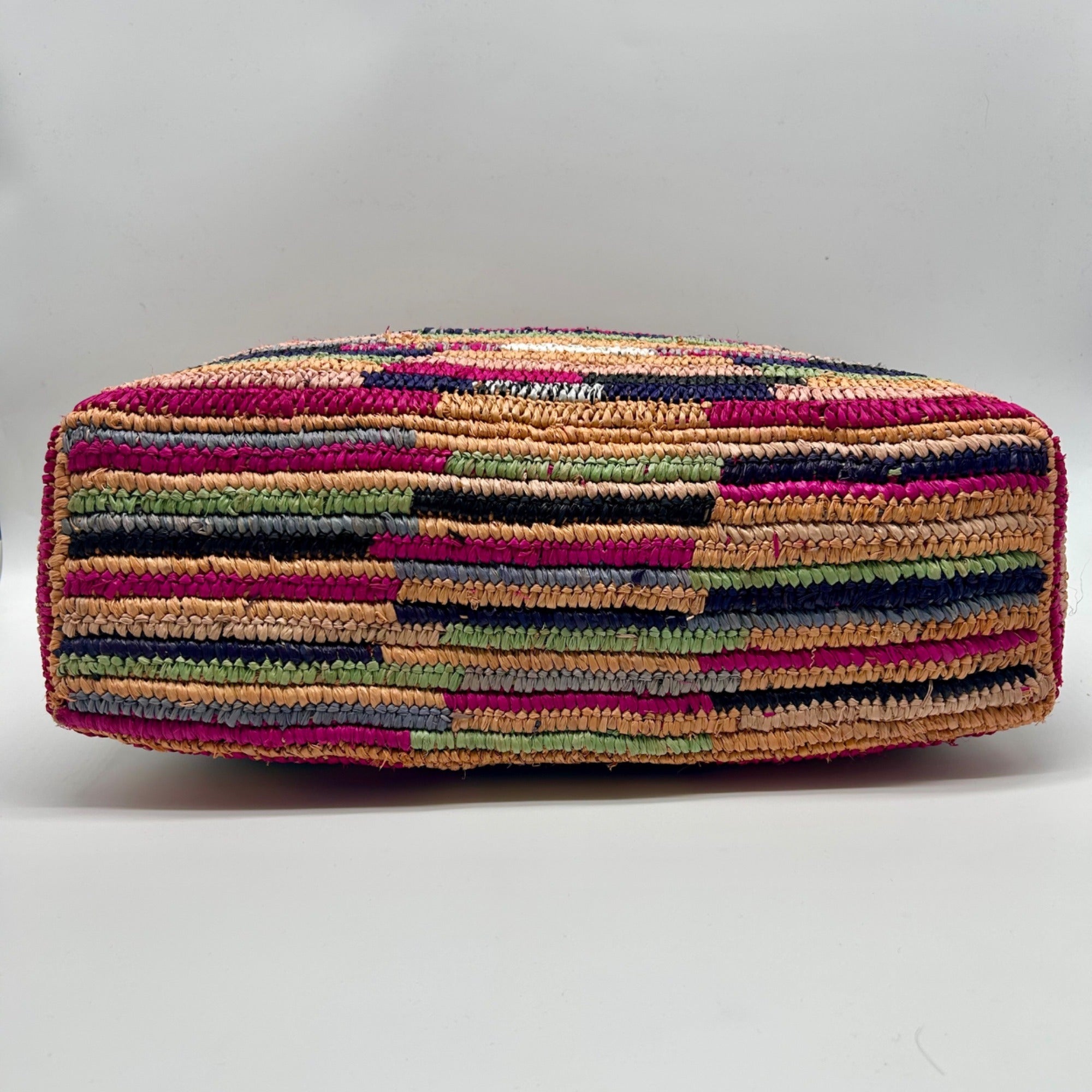 Aqua Multi-Color Straw Tote