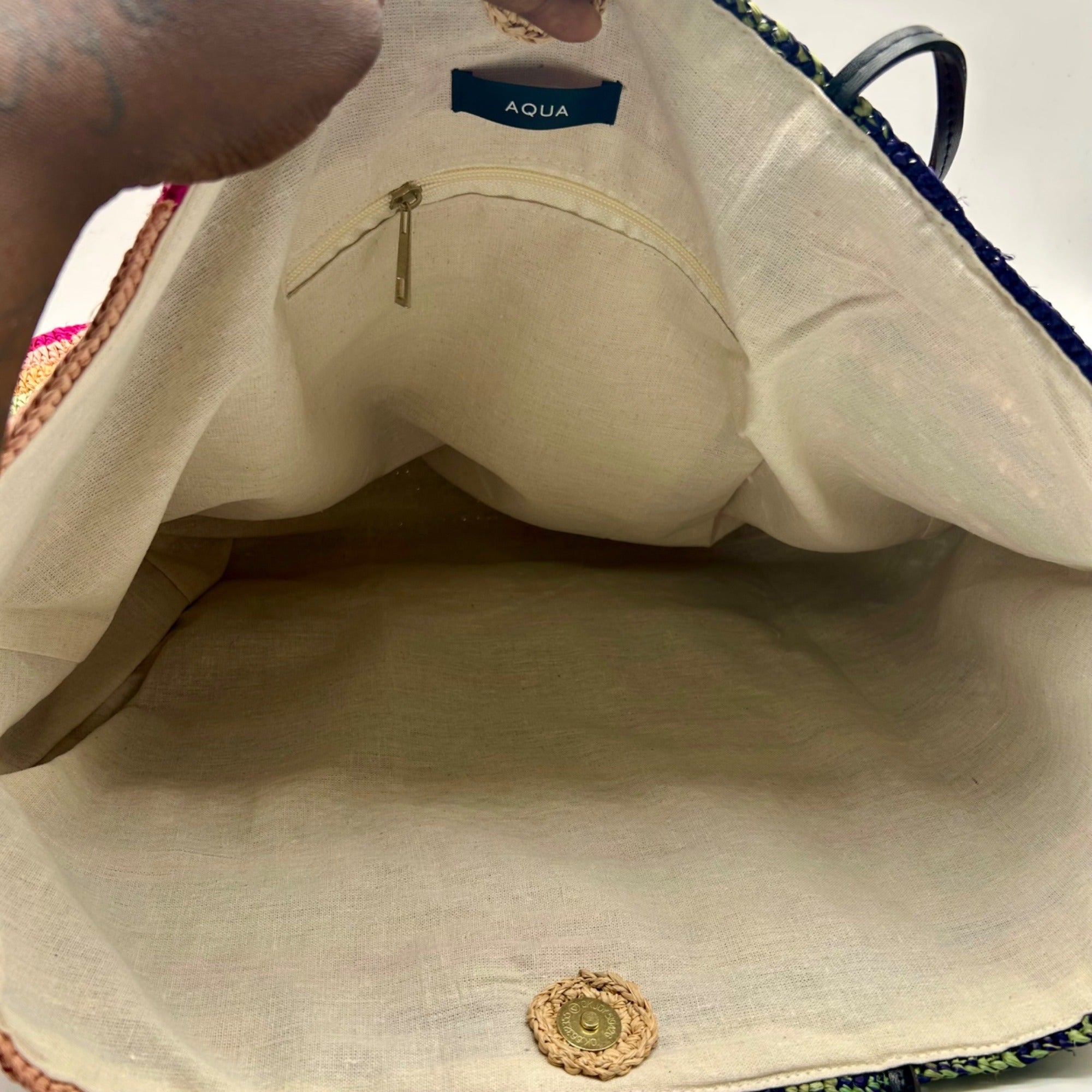 Aqua Multi-Color Straw Tote