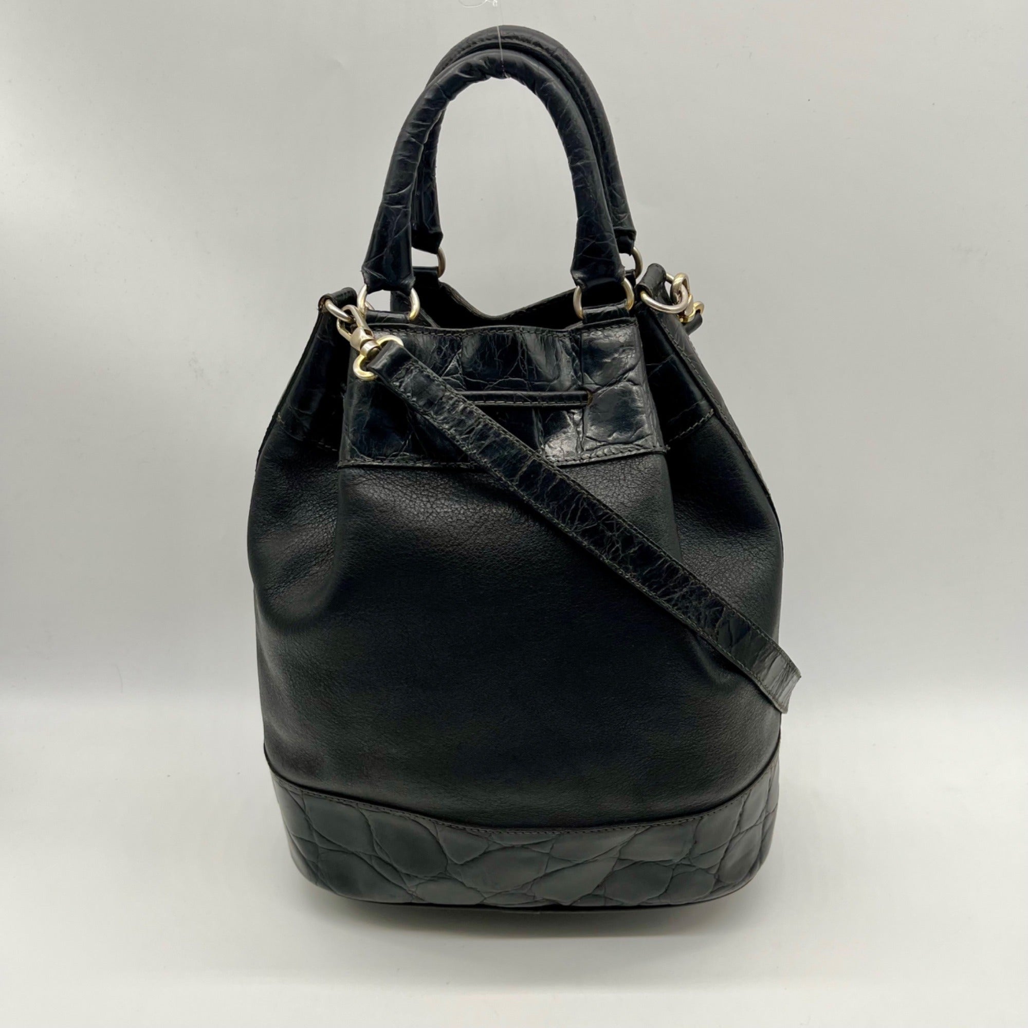 Furla Black Croc-Embossed Leather Tote Bag