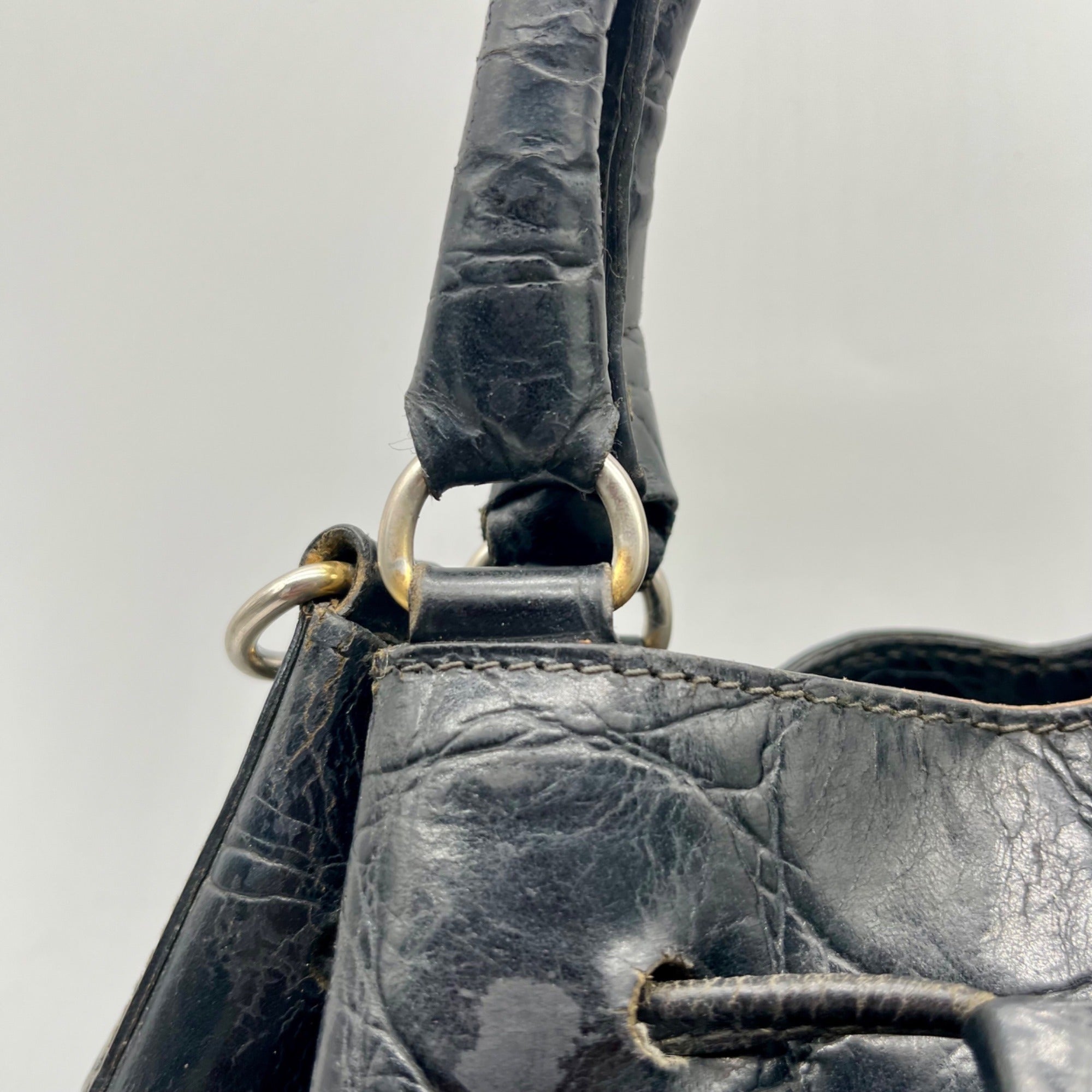 Furla Black Croc-Embossed Leather Tote Bag