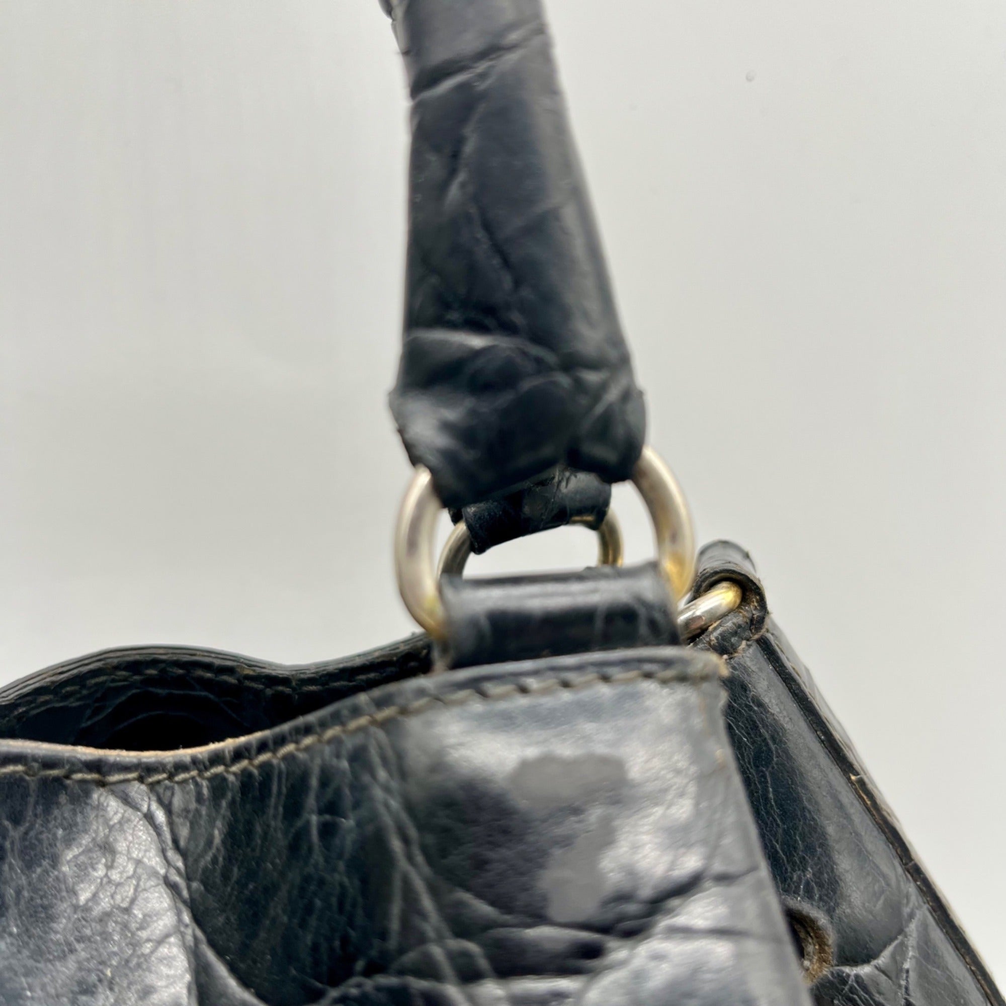 Furla Black Croc-Embossed Leather Tote Bag