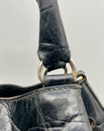 Furla Black Croc-Embossed Leather Tote Bag