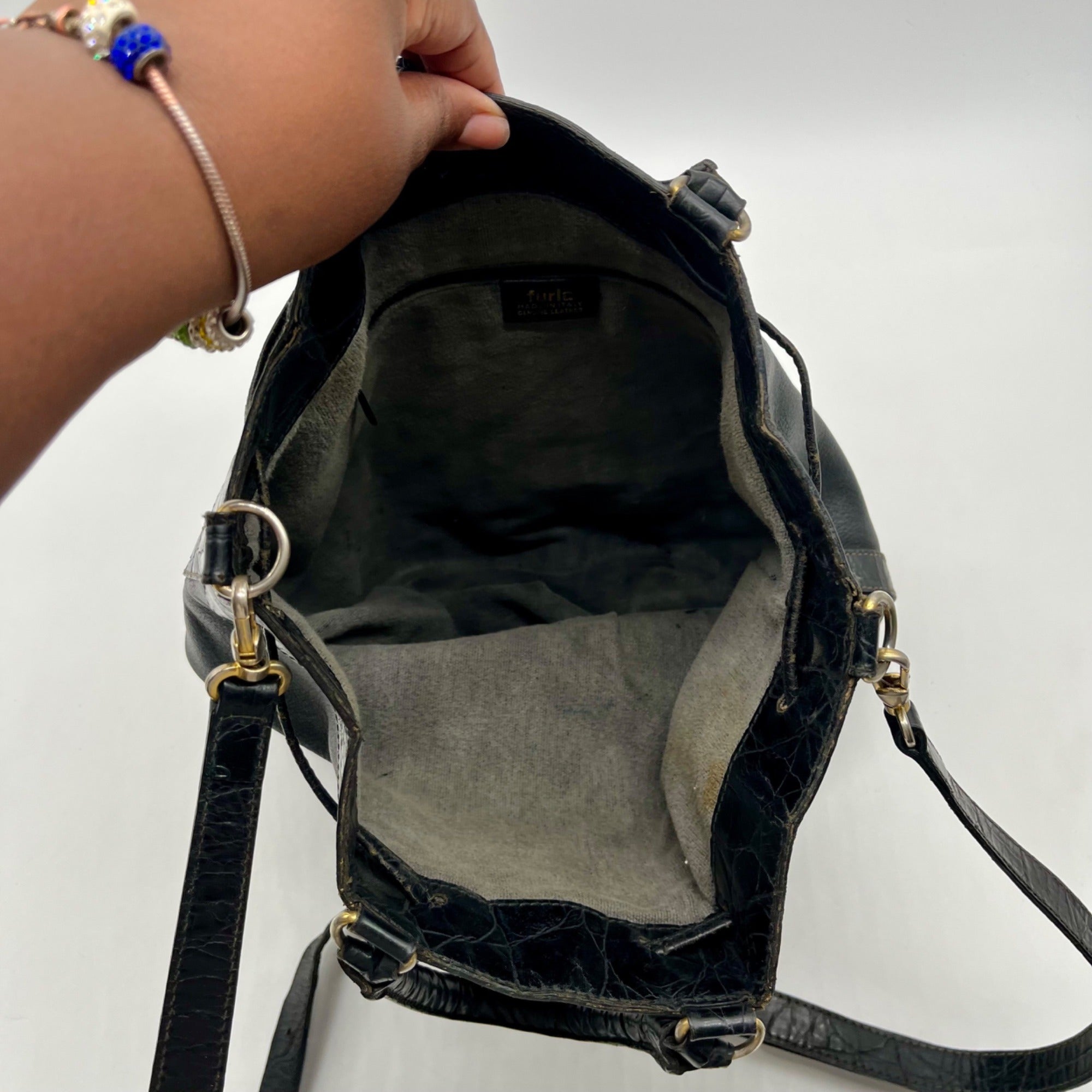 Furla Black Croc-Embossed Leather Tote Bag