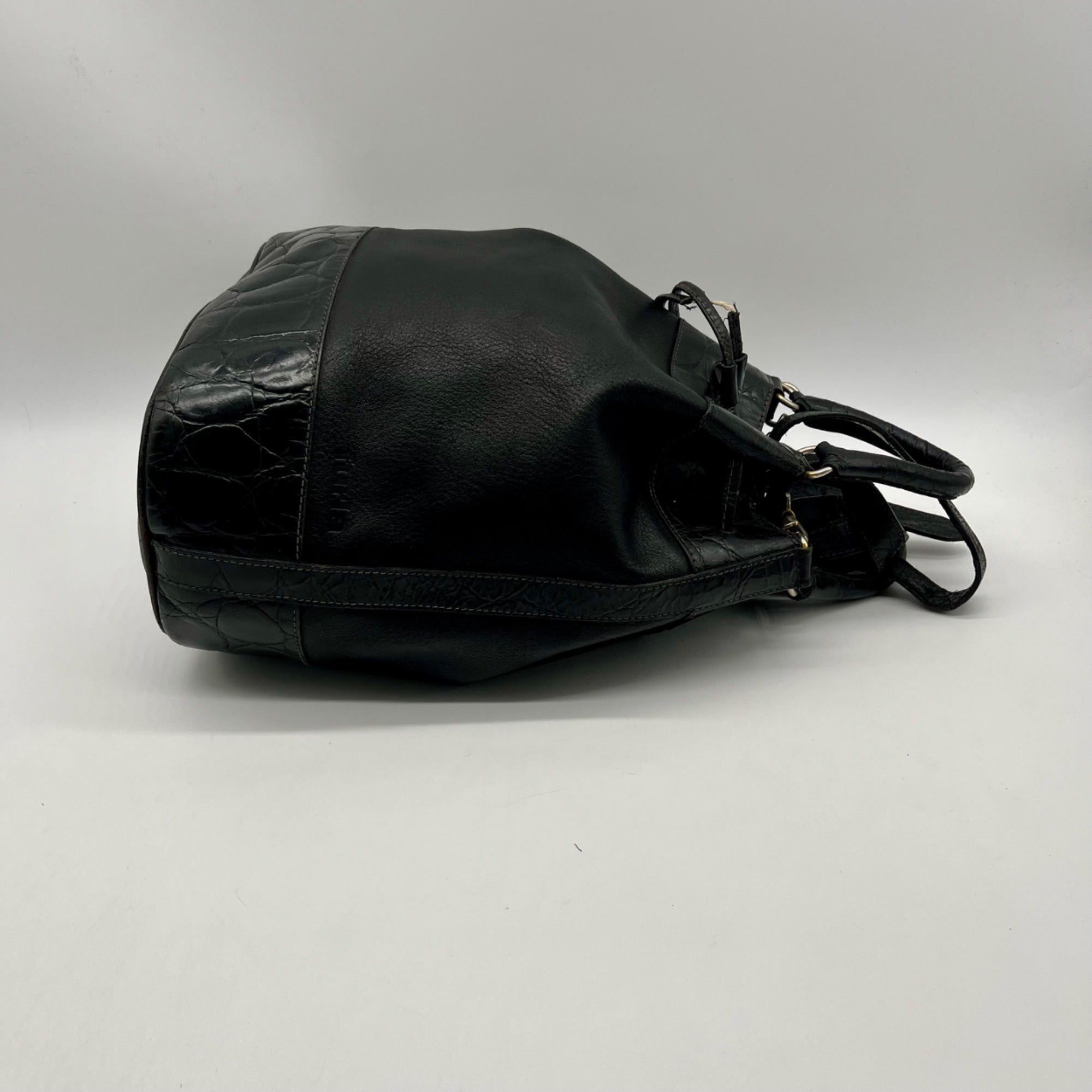 Furla Black Croc-Embossed Leather Tote Bag