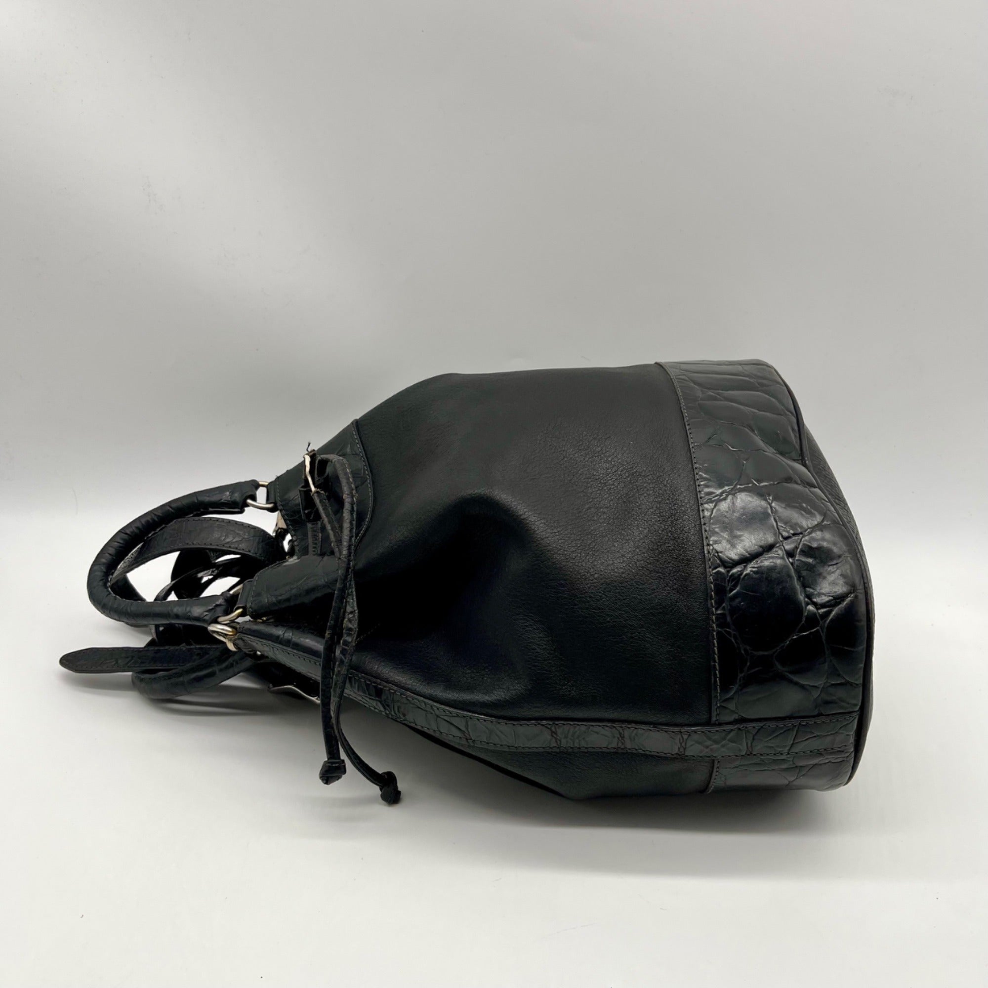 Furla Black Croc-Embossed Leather Tote Bag