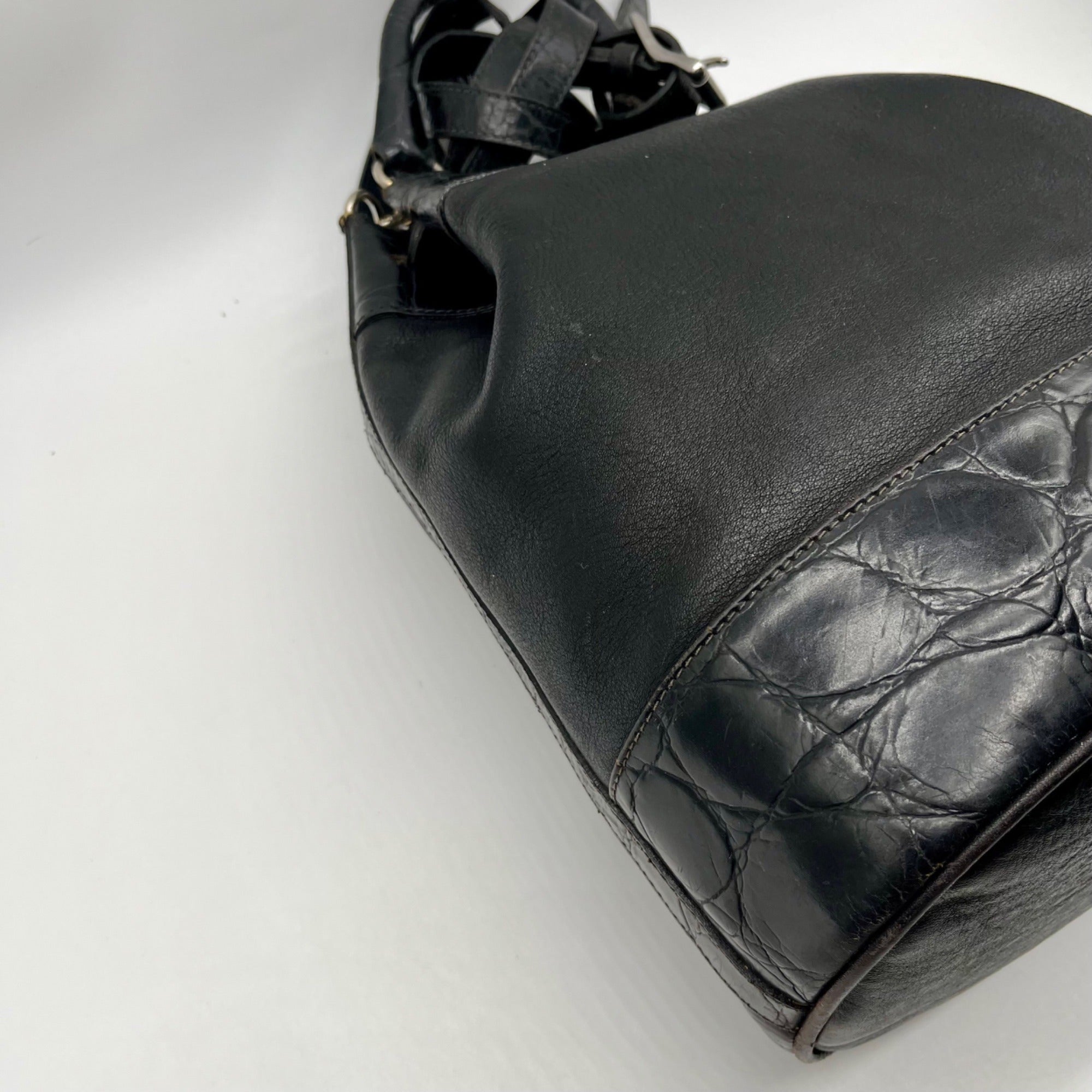 Furla Black Croc-Embossed Leather Tote Bag