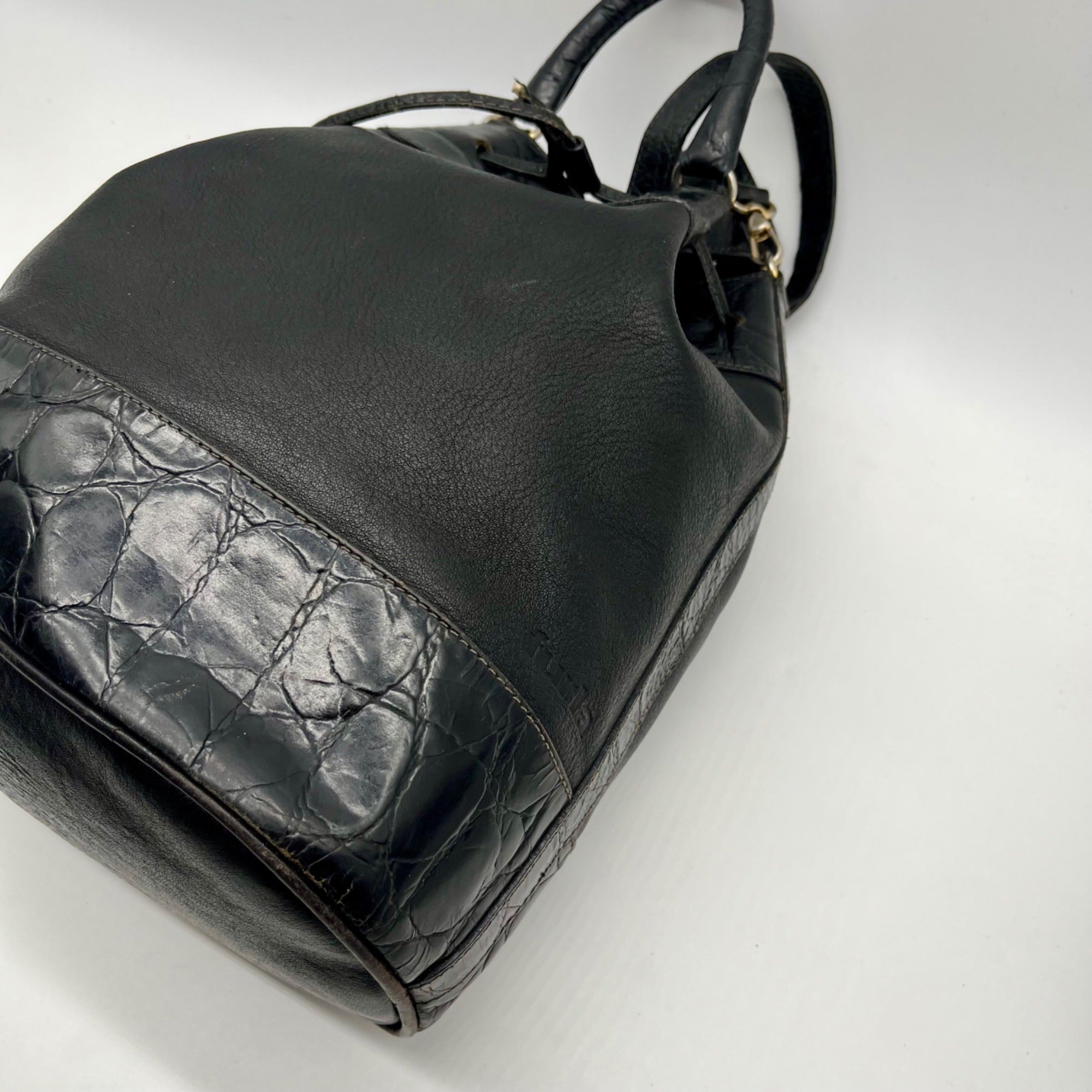 Furla Black Croc-Embossed Leather Tote Bag