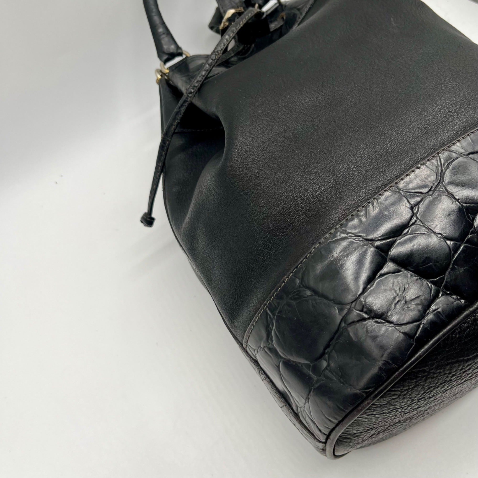 Furla Black Croc-Embossed Leather Tote Bag