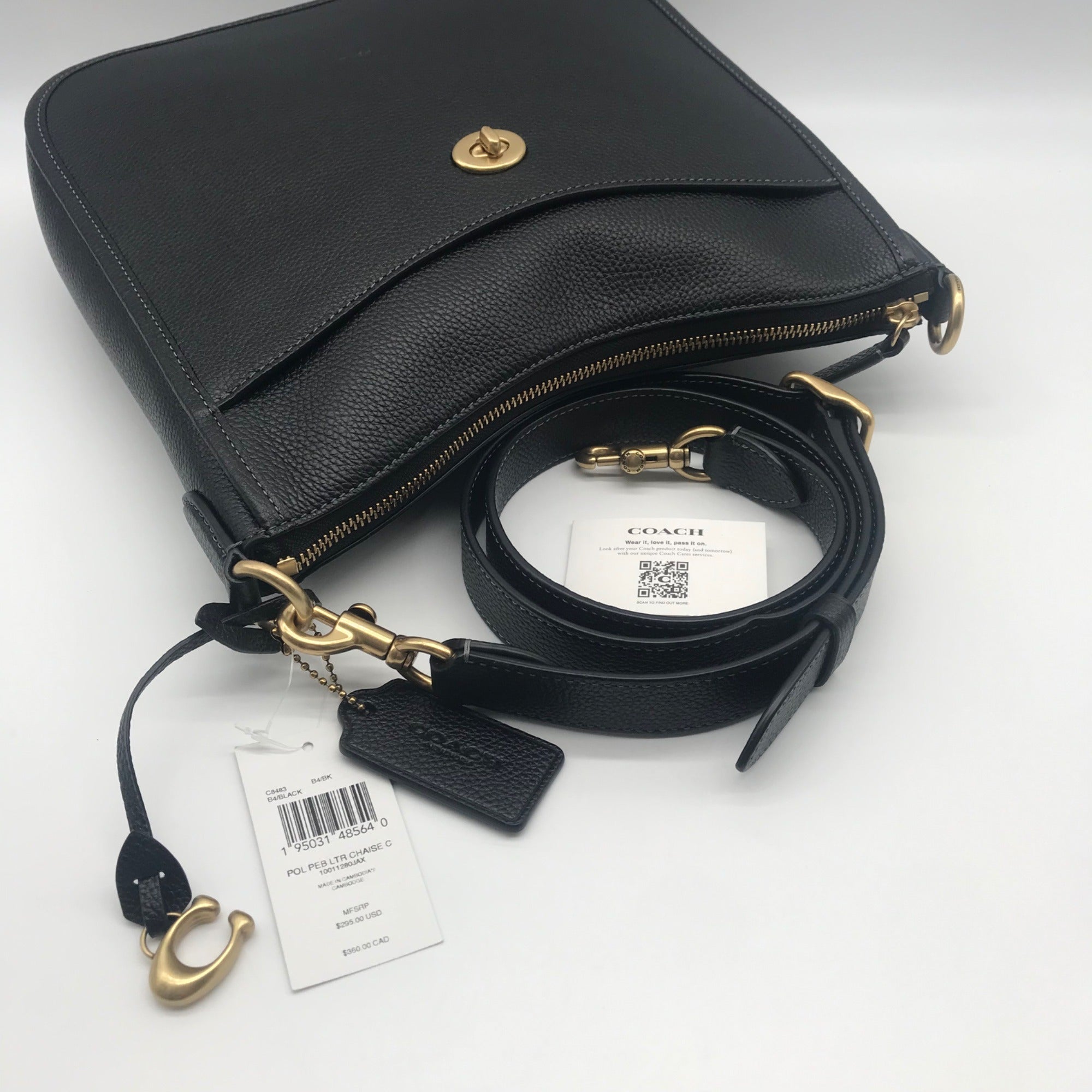 Coach Black Polished Pebbled Leather Chaise Crossbody C8483