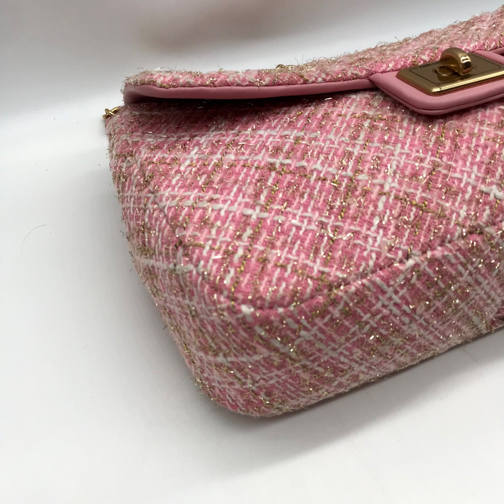 Karl Lagerfeld Pink And Gold Tweed Agyness Adjustable Shoulder Bag