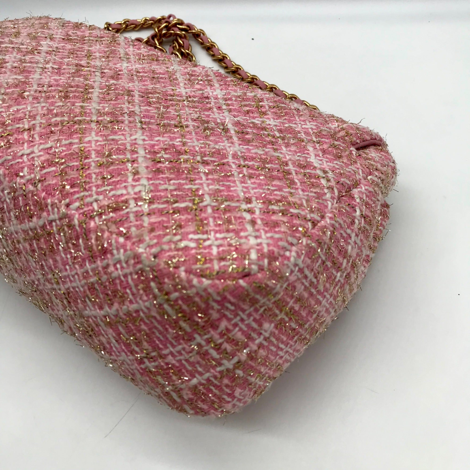 Karl Lagerfeld Pink And Gold Tweed Agyness Adjustable Shoulder Bag