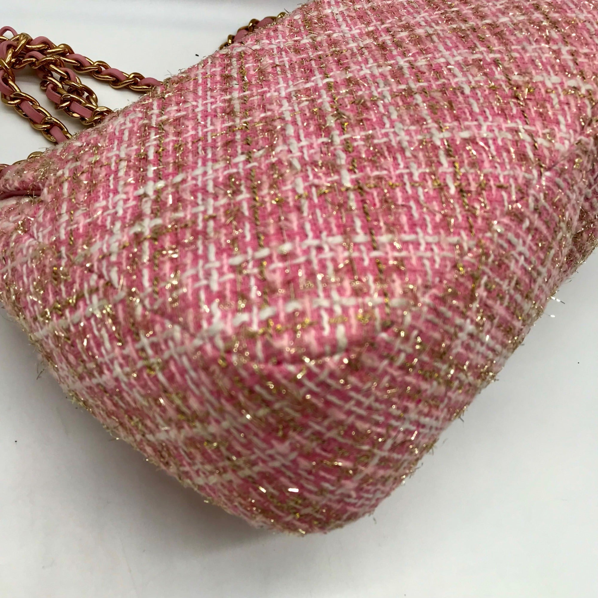 Karl Lagerfeld Pink And Gold Tweed Agyness Adjustable Shoulder Bag