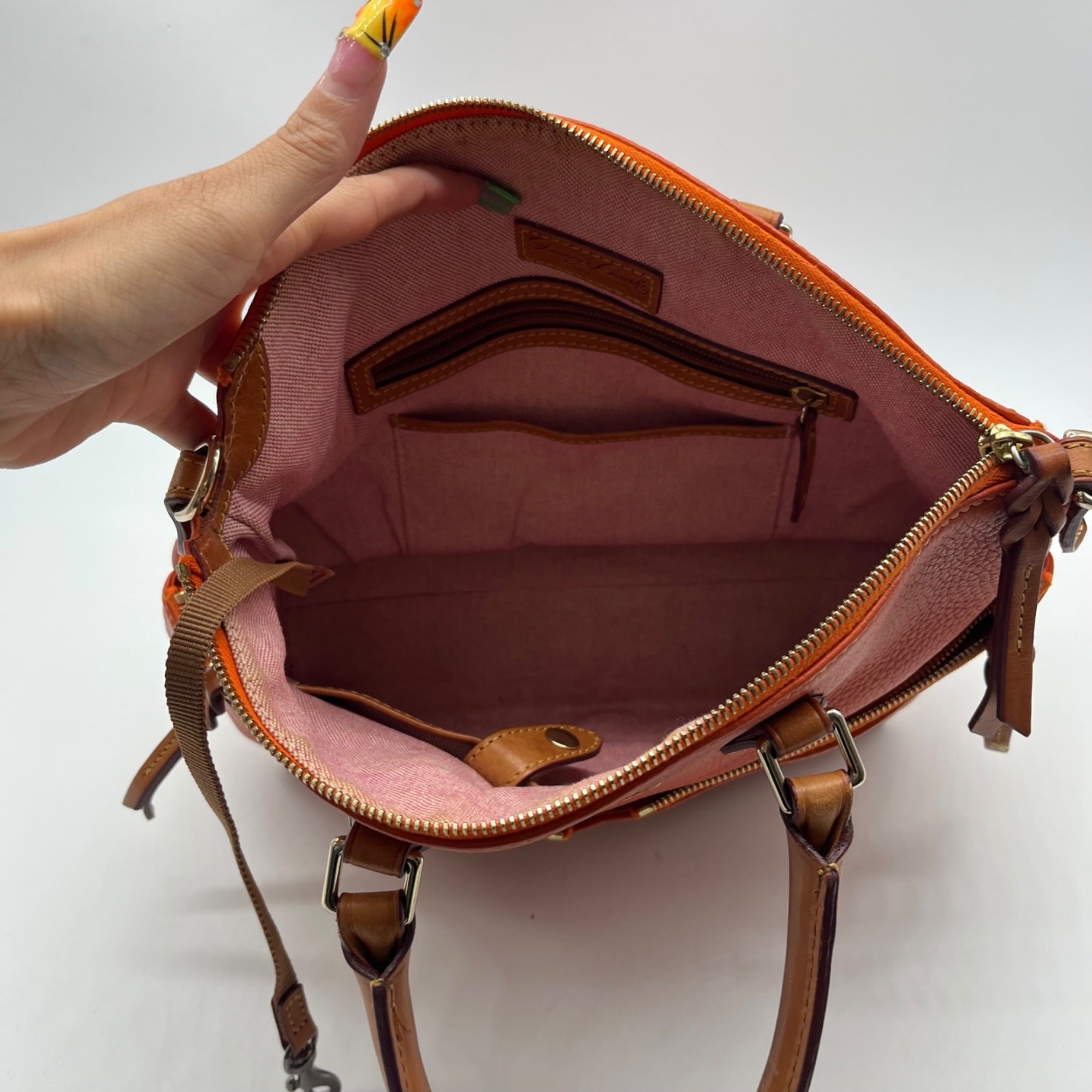 Dooney And Bourke Burnt Orange Pebbled Leather Satchel