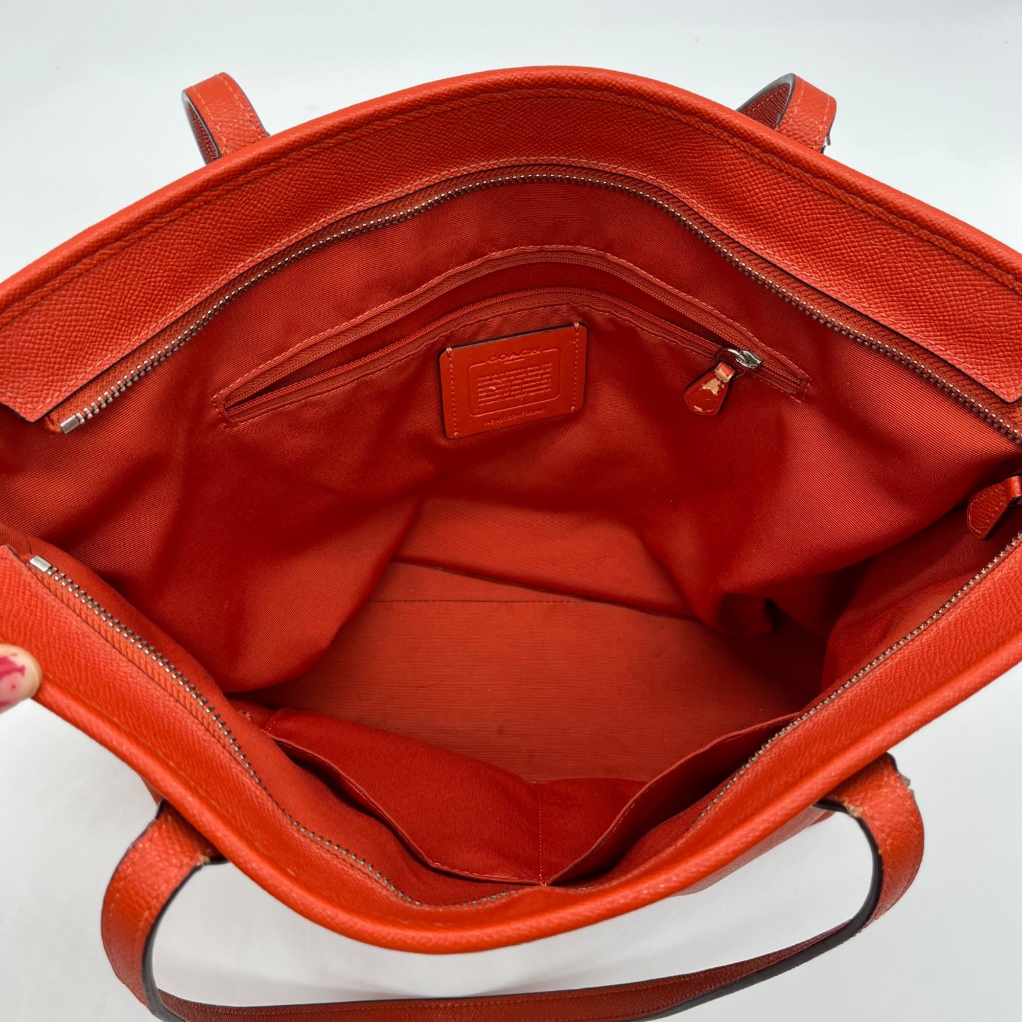 Coach Burnt Orange Pebbled Leather Zip Top City Tote Bag F58846