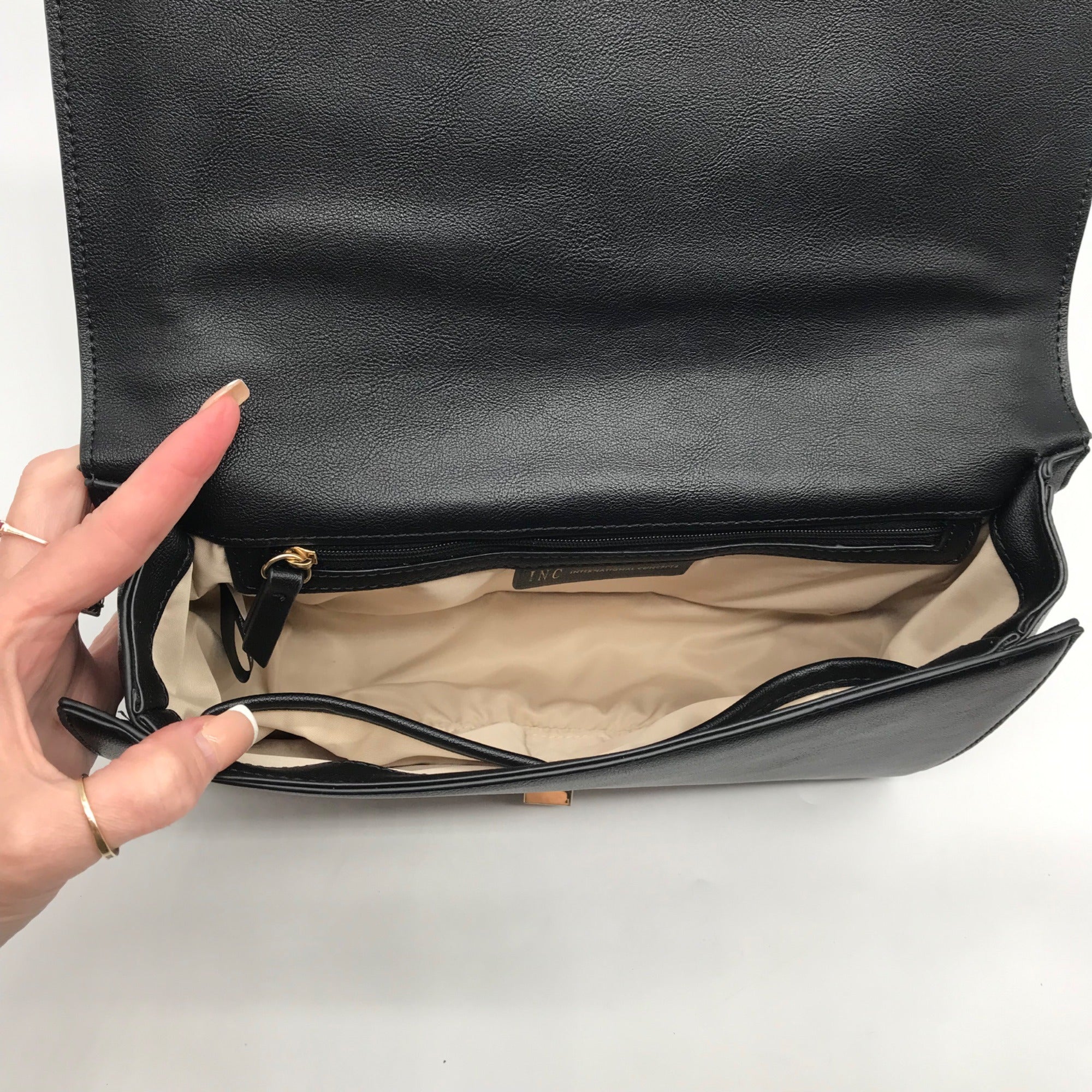 I.N.C. International Concepts Black Snake Embossed Ajae Flap Crossbody