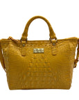 Brahmin Yellow Leather Croc Embossed Satchel Bag