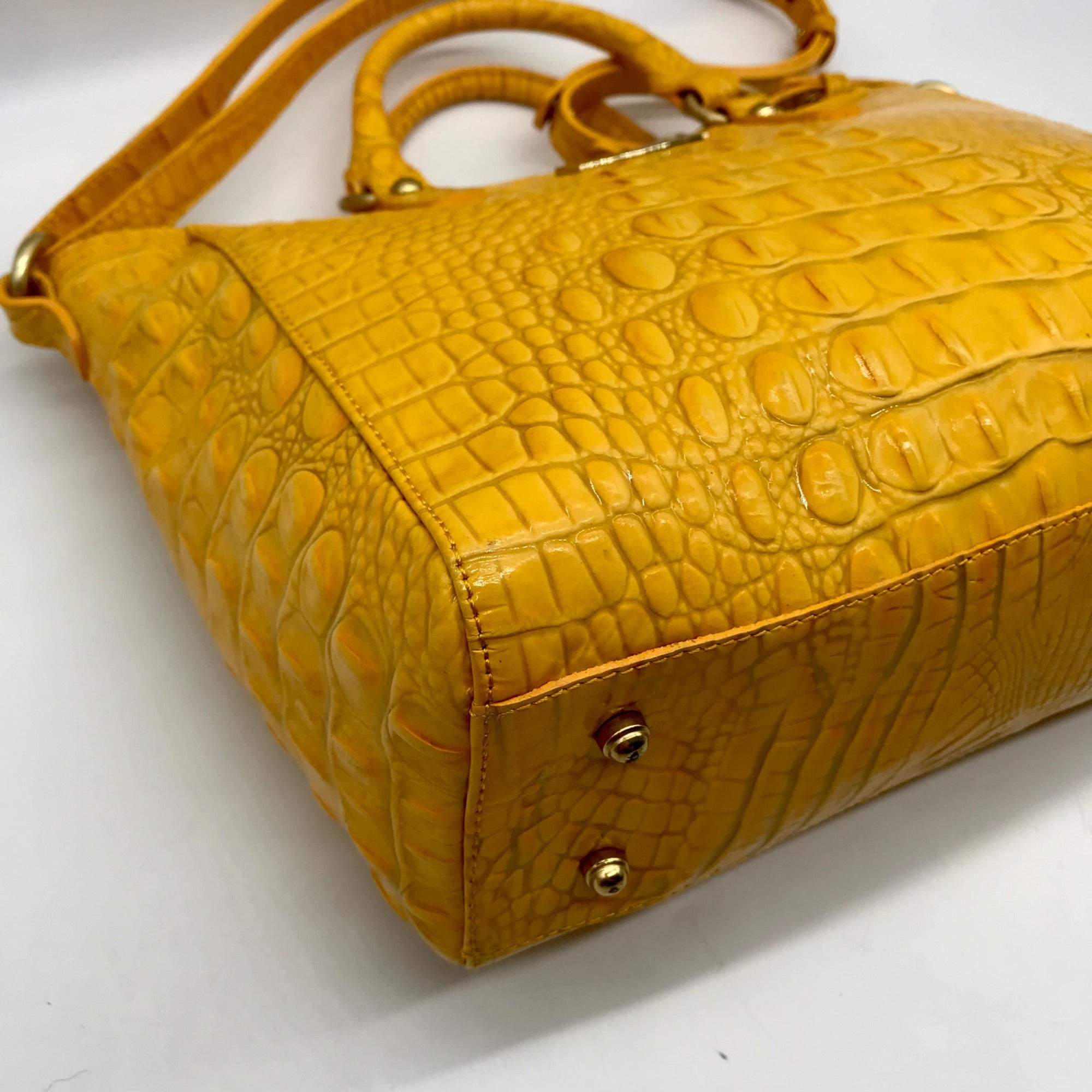 Brahmin Yellow Leather Croc Embossed Satchel Bag