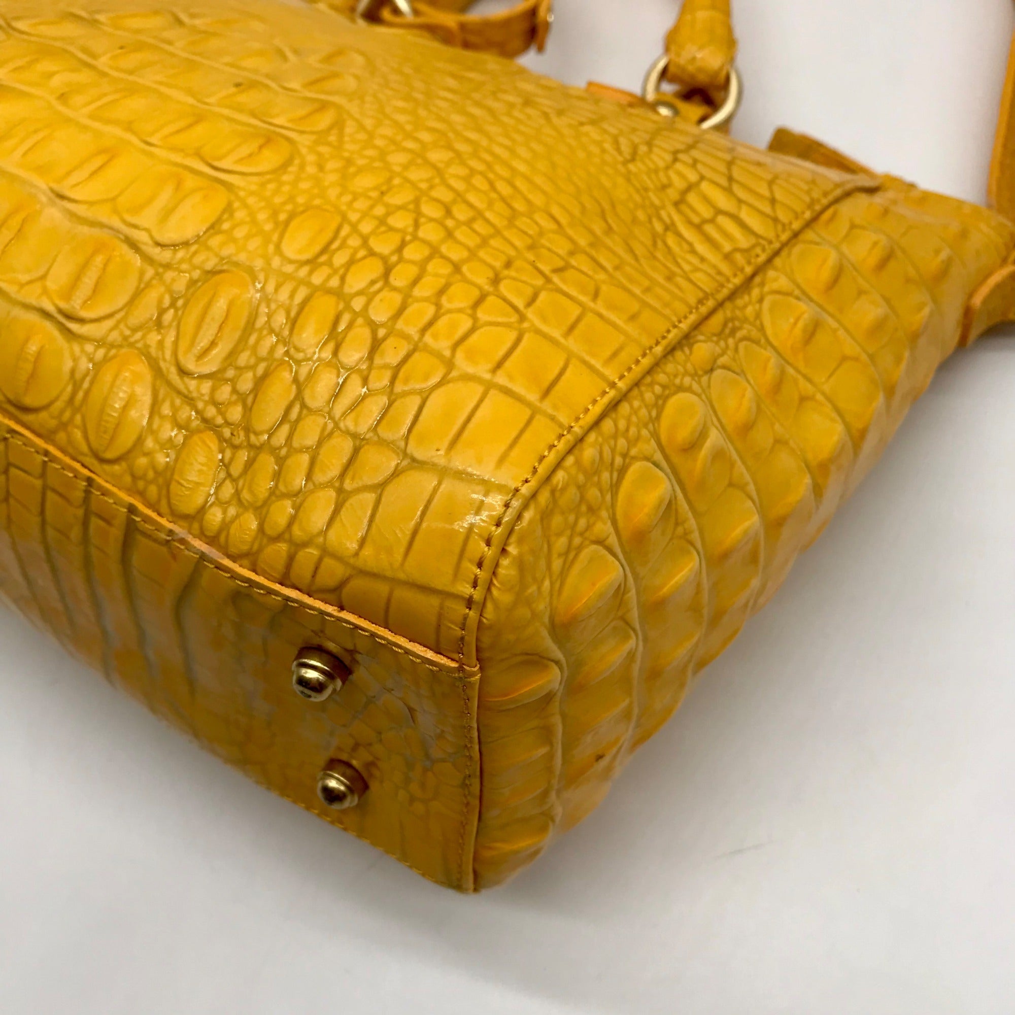 Brahmin Yellow Leather Croc Embossed Satchel Bag