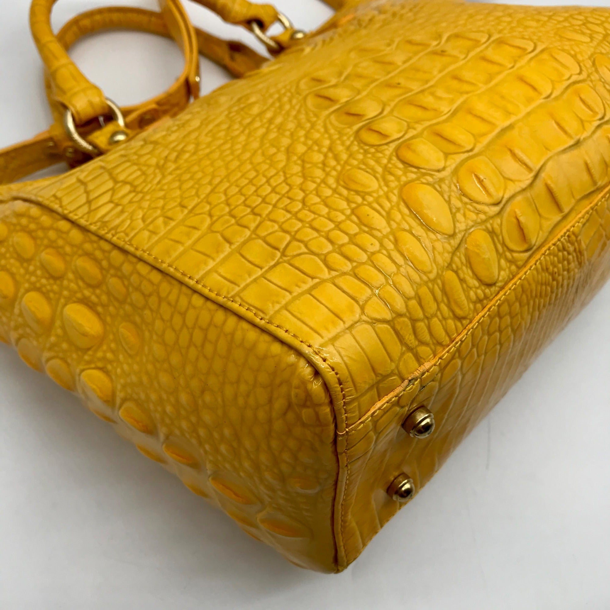 Brahmin Yellow Leather Croc Embossed Satchel Bag