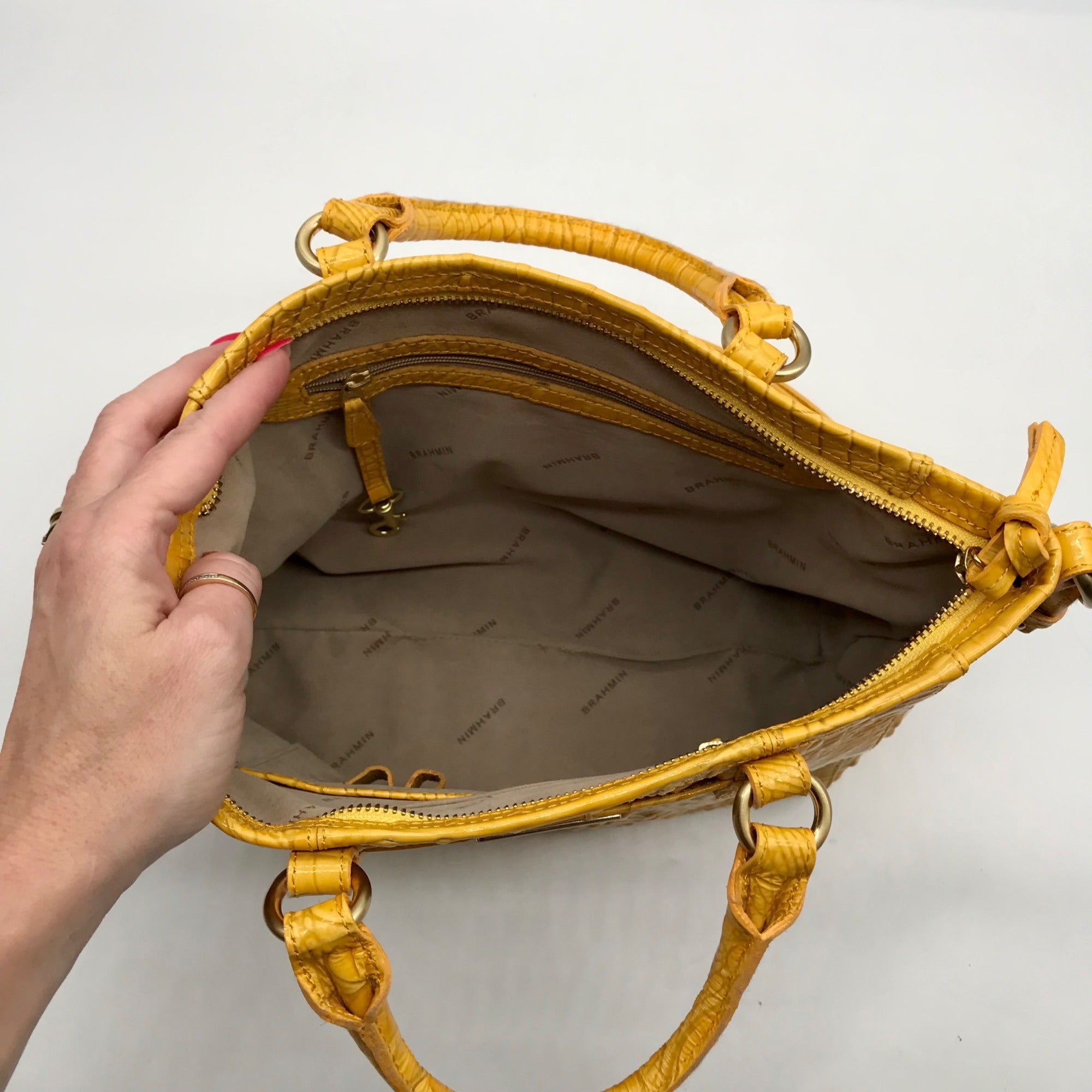 Brahmin Yellow Leather Croc Embossed Satchel Bag