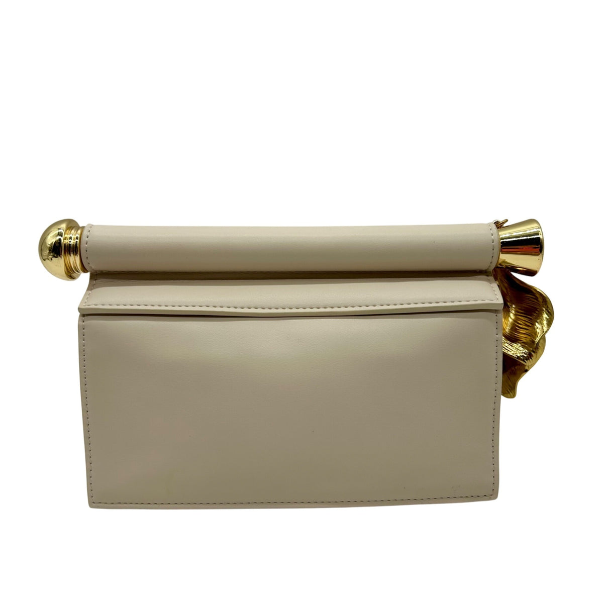 JW PEI Cream Leather Metal Pendant Embellished Clutch Bag