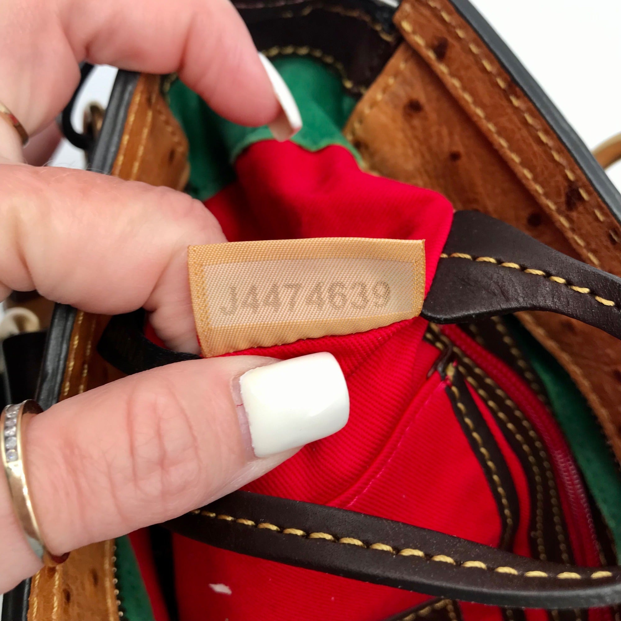 Dooney &amp; Bourke Tangerine &amp; Brown Ostrich Leather Pocket Satchel Bag