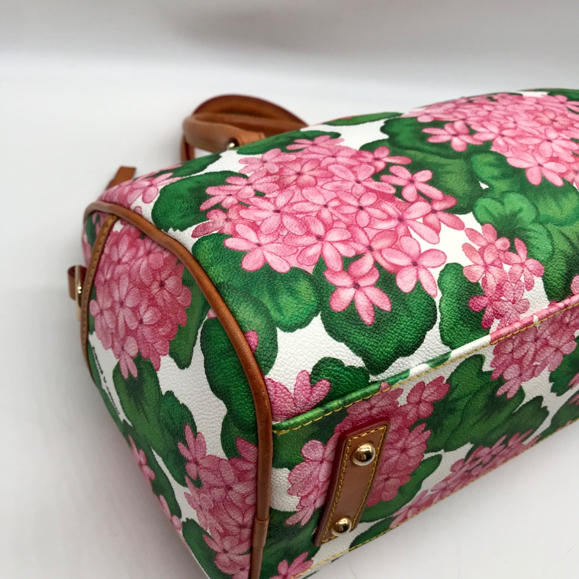 Dooney &amp; Bourke White Pebbled Grain Hydrangea Floral Pattern Satchel Bag