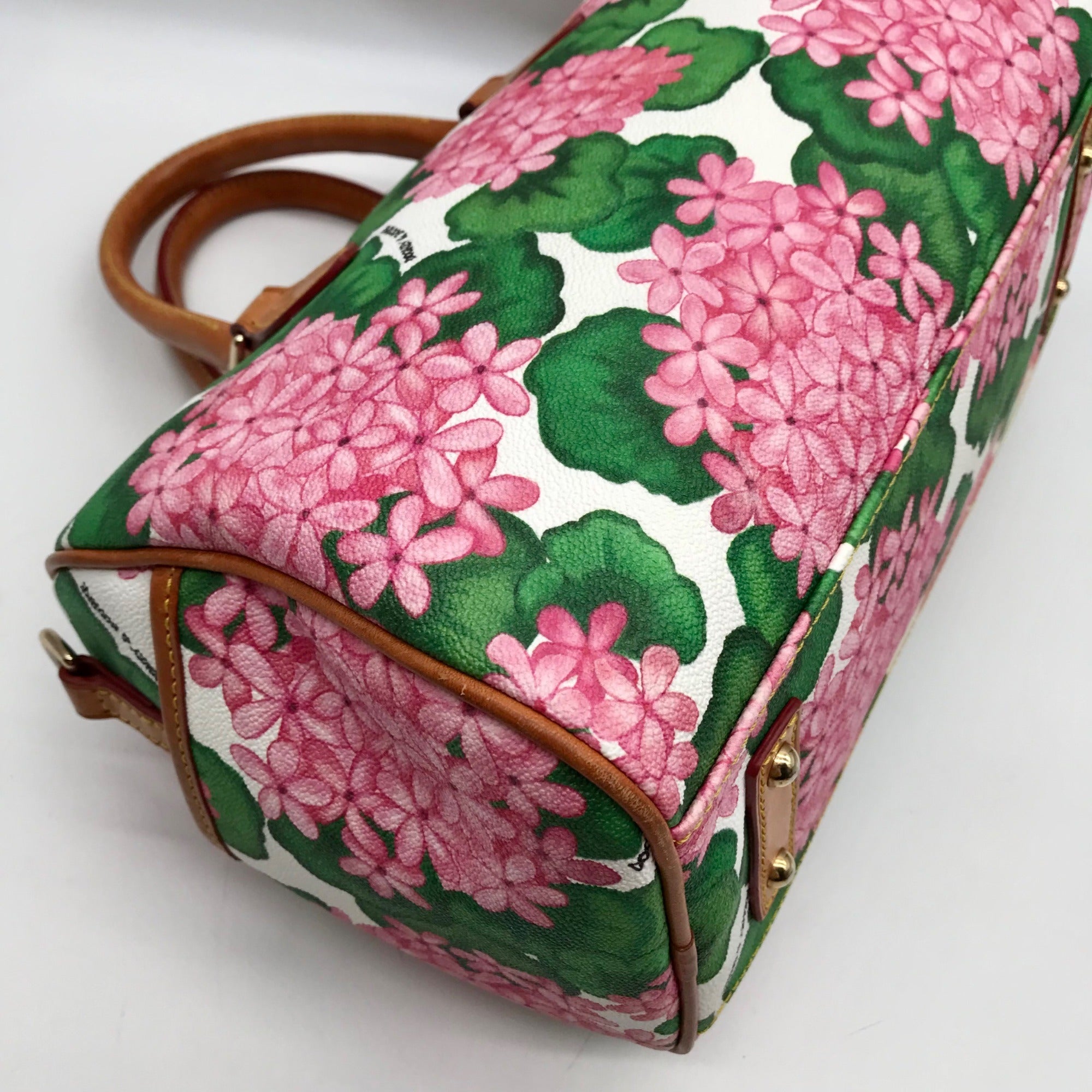 Dooney &amp; Bourke White Pebbled Grain Hydrangea Floral Pattern Satchel Bag