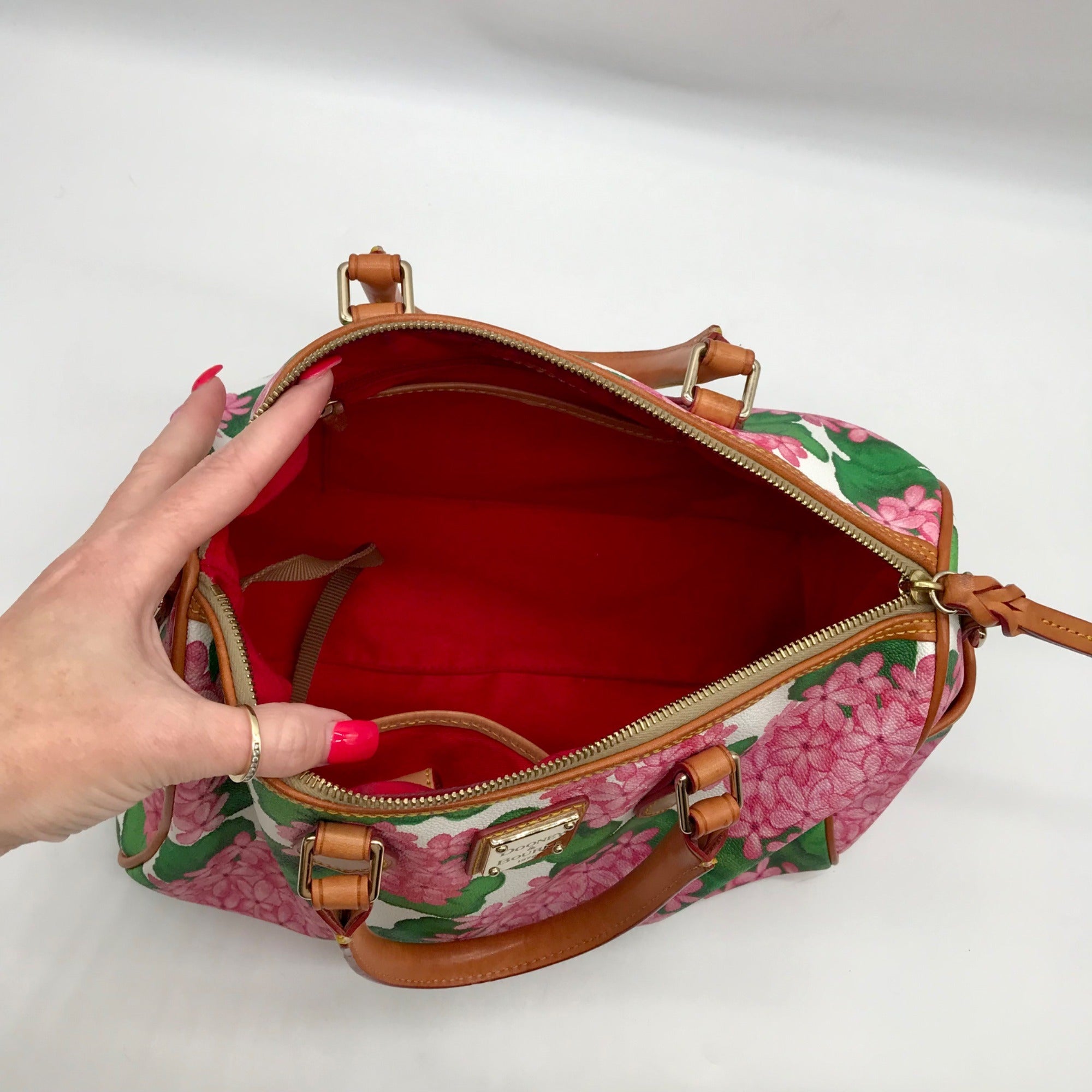 Dooney &amp; Bourke White Pebbled Grain Hydrangea Floral Pattern Satchel Bag