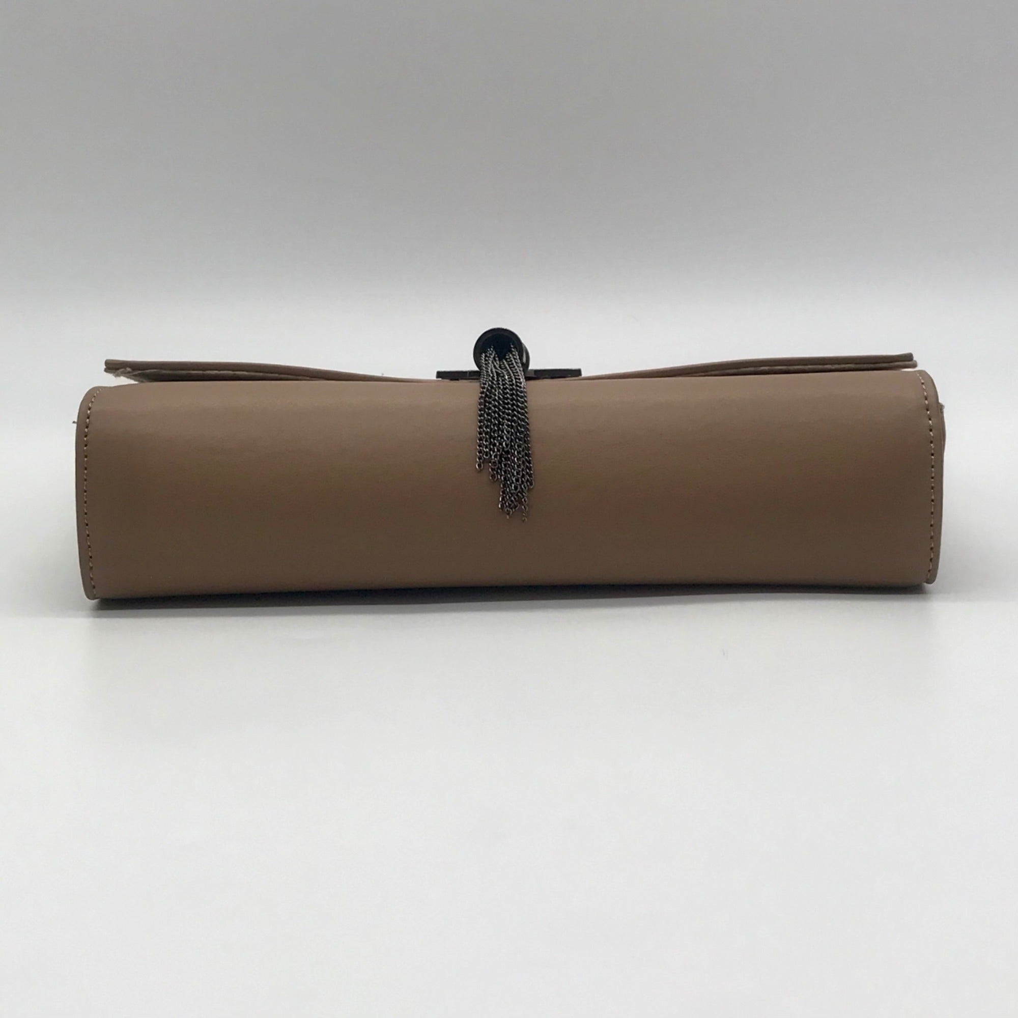 Badgley Mischka Taupe Vegan Leather Metal Tassel Crossbody